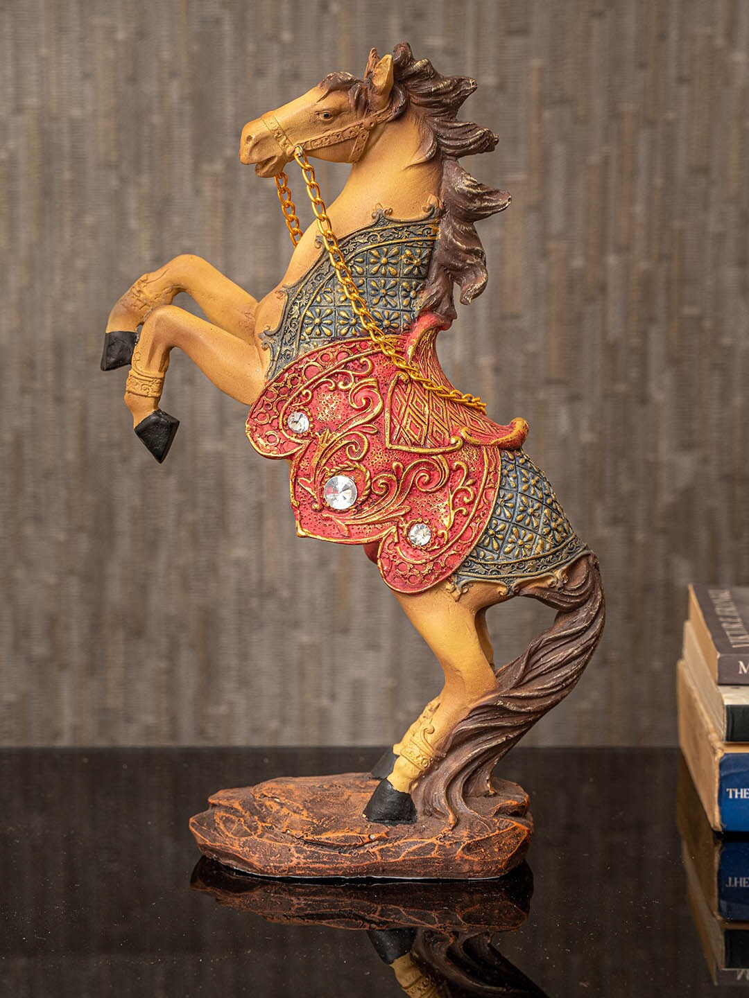 

TIED RIBBONS Brown & Red Roaring Horse Showpiece