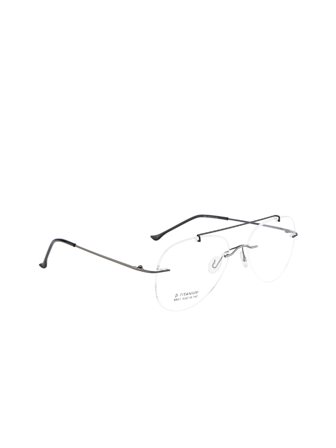 

Clark N Palmer Unisex Grey & Black Solid Rimless Aviator Frames