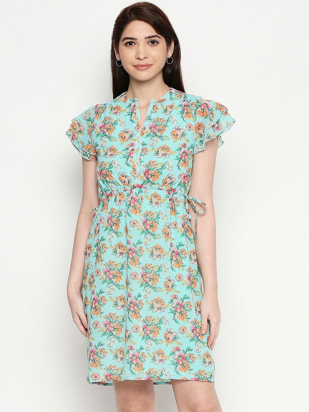 

People Women Blue Printed A-Line Dress