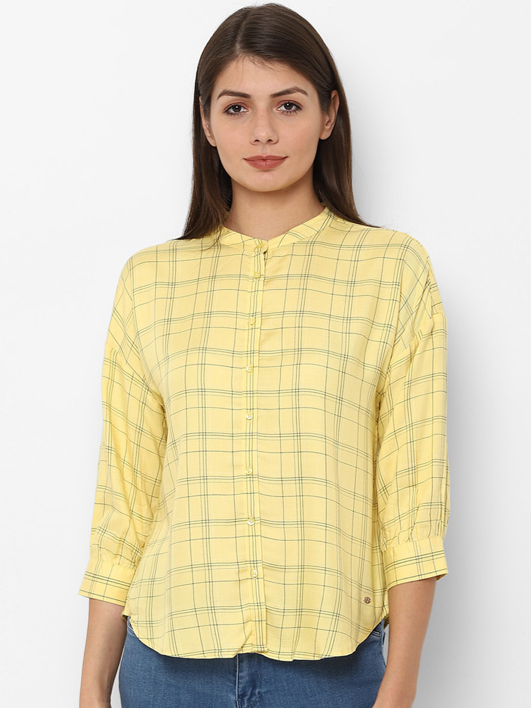 

Allen Solly Woman Yellow & Black Checked Casual Shirt