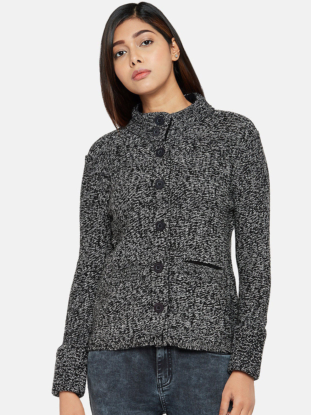 

People Women Grey Solid Cardigan Sweater