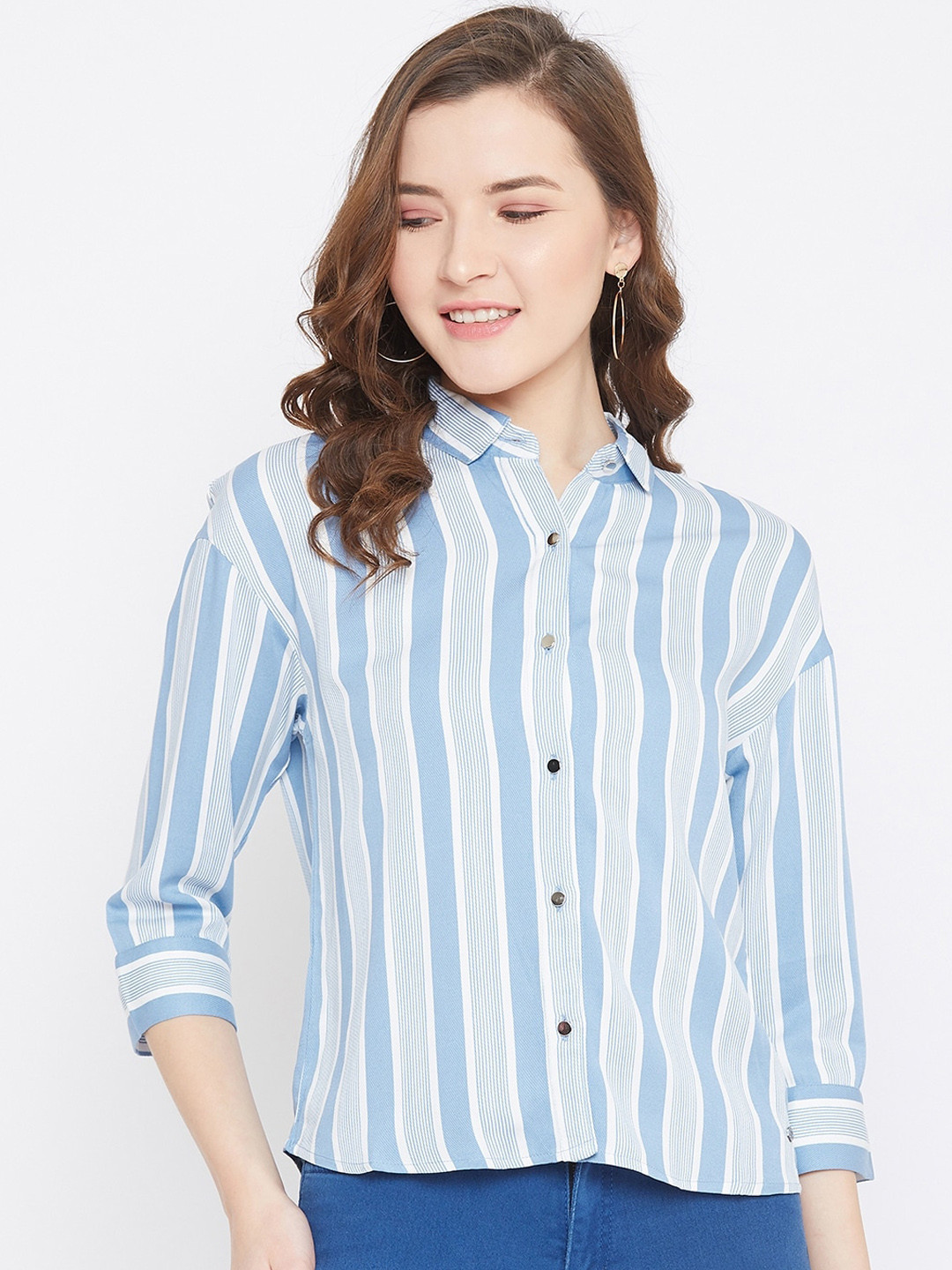 

Octave Women Blue Striped Shirt Style Top