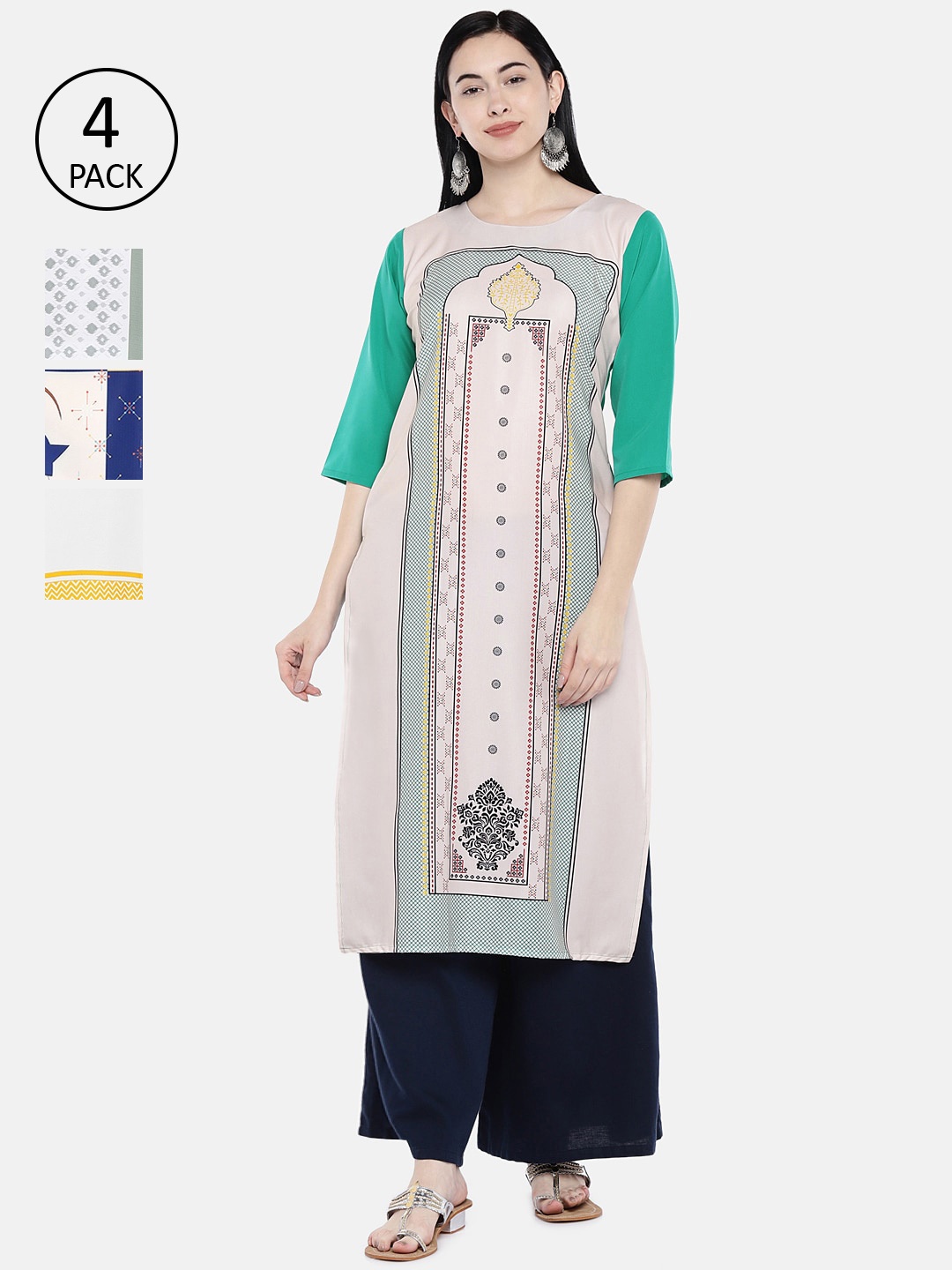 

7Threads Pack Of 4 Digital Printed Crepe Kurtas, Multi