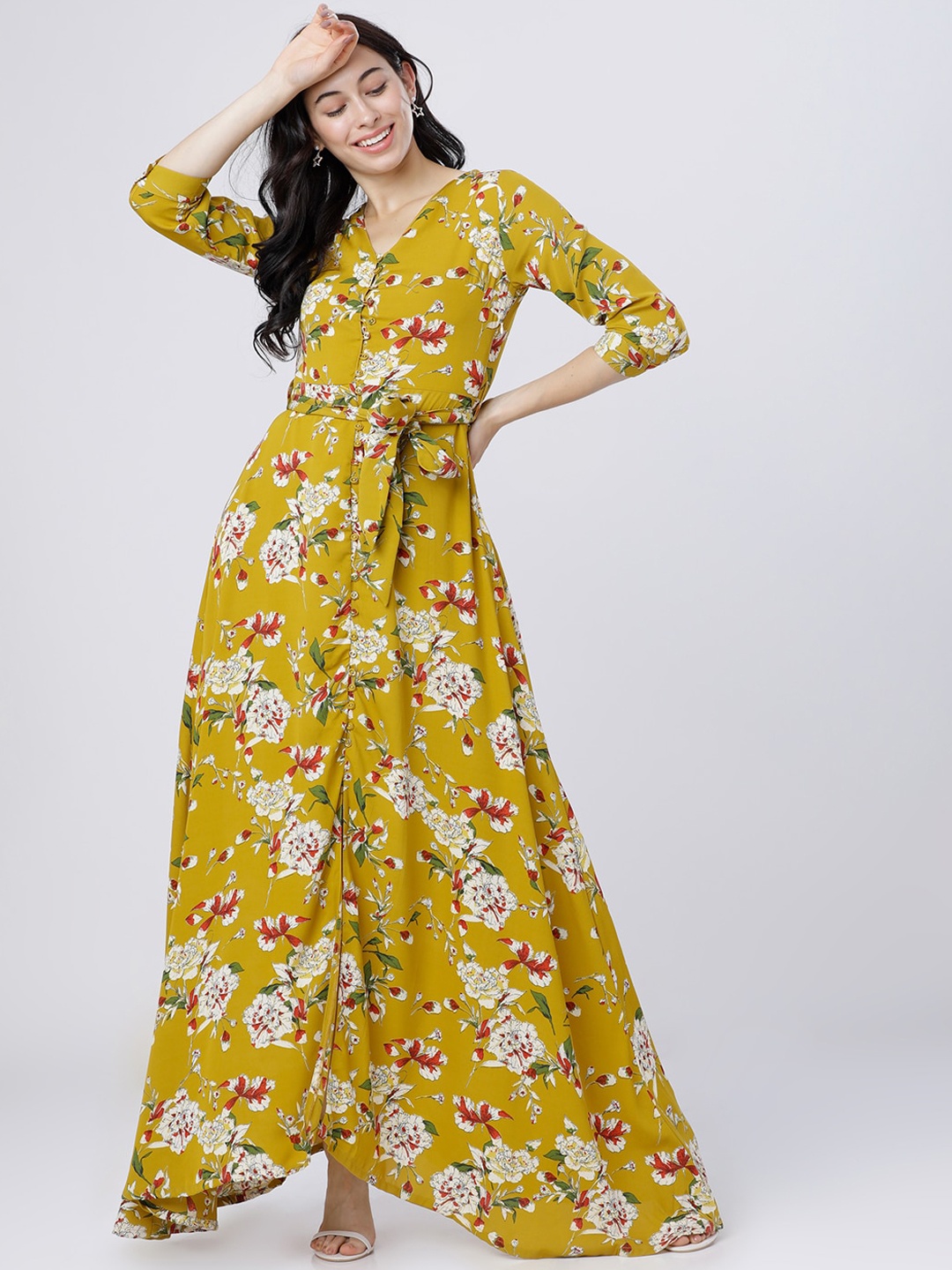 

Tokyo Talkies Women Mustard Printed Maxi Dress