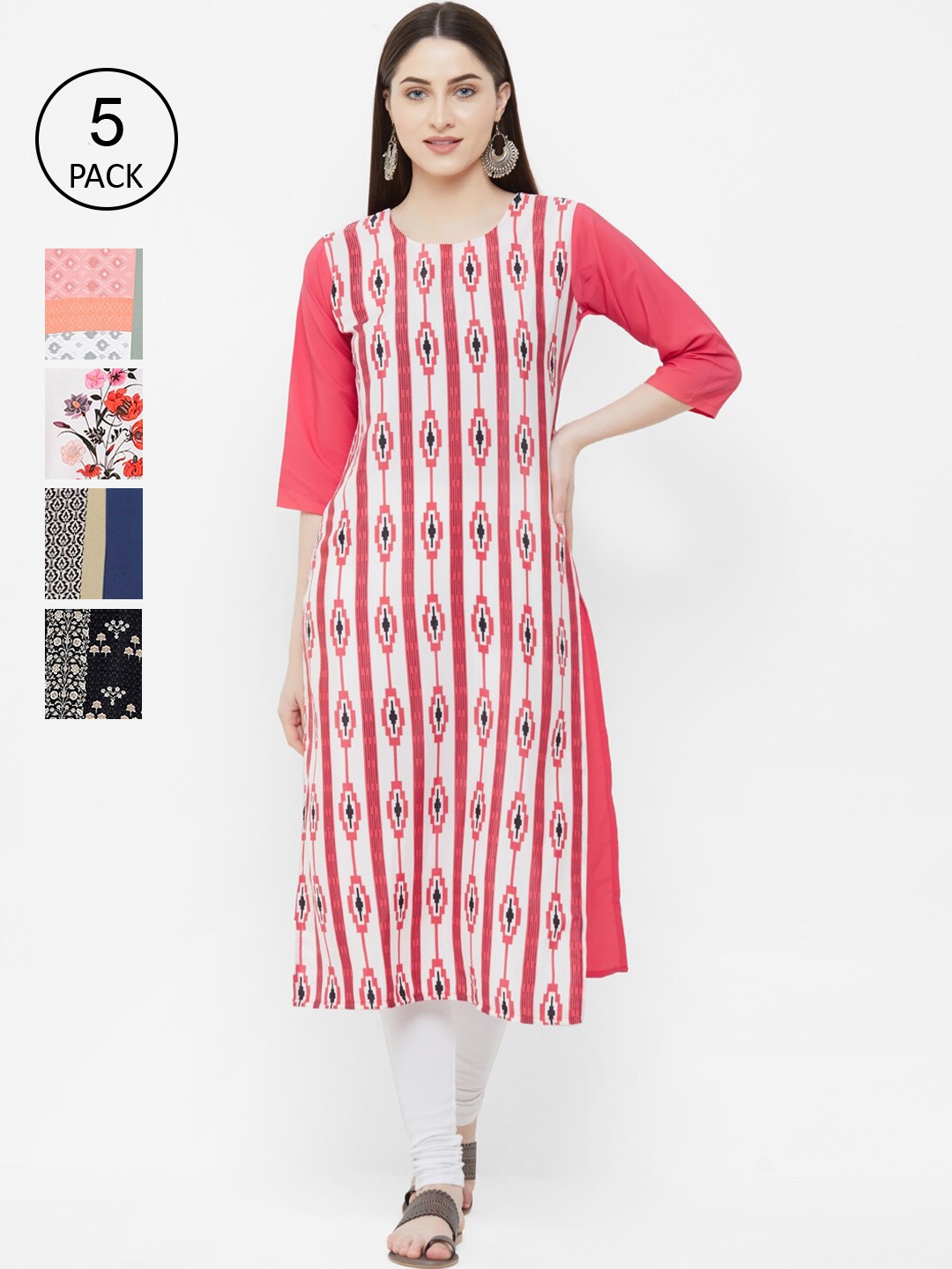 

7Threads Multicoloured Ethnic Motifs Printed Crepe Kurta, Multi