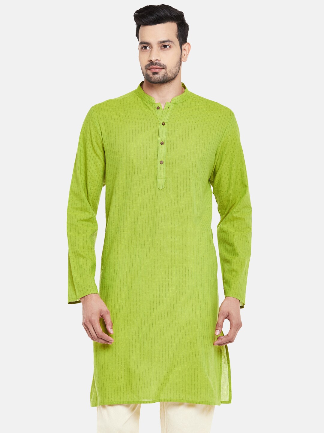 

indus route by Pantaloons Men Green Striped Kurta
