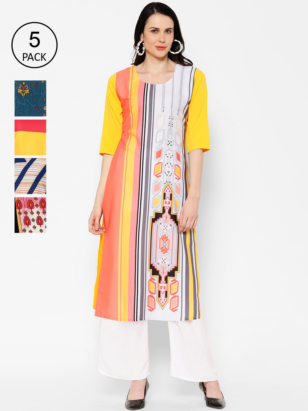 

7Threads Pack Of 5 Printed Crepe Kurta, Multi