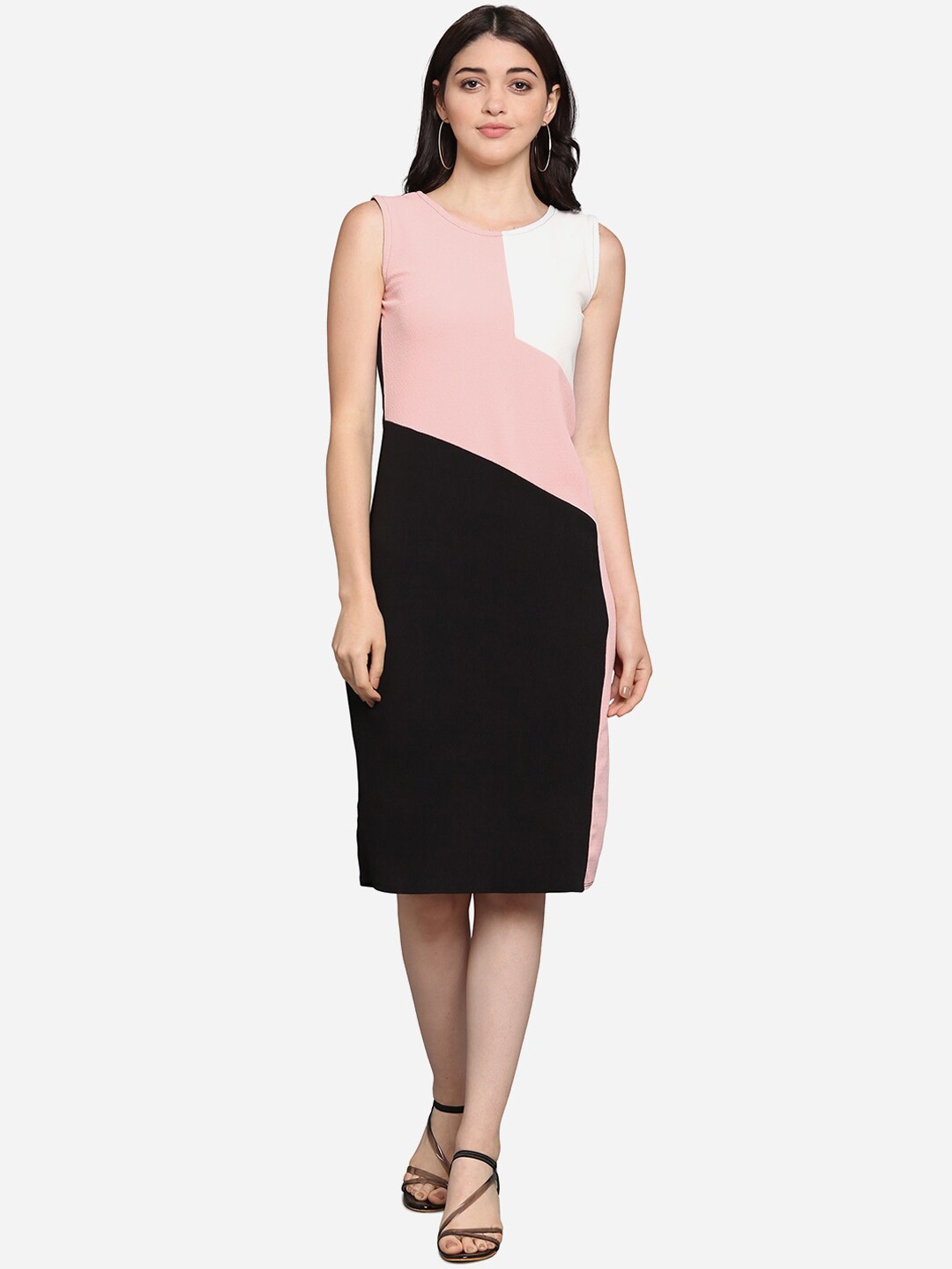 

PURVAJA Women Black & Pink Colourblocked Sheath Dress