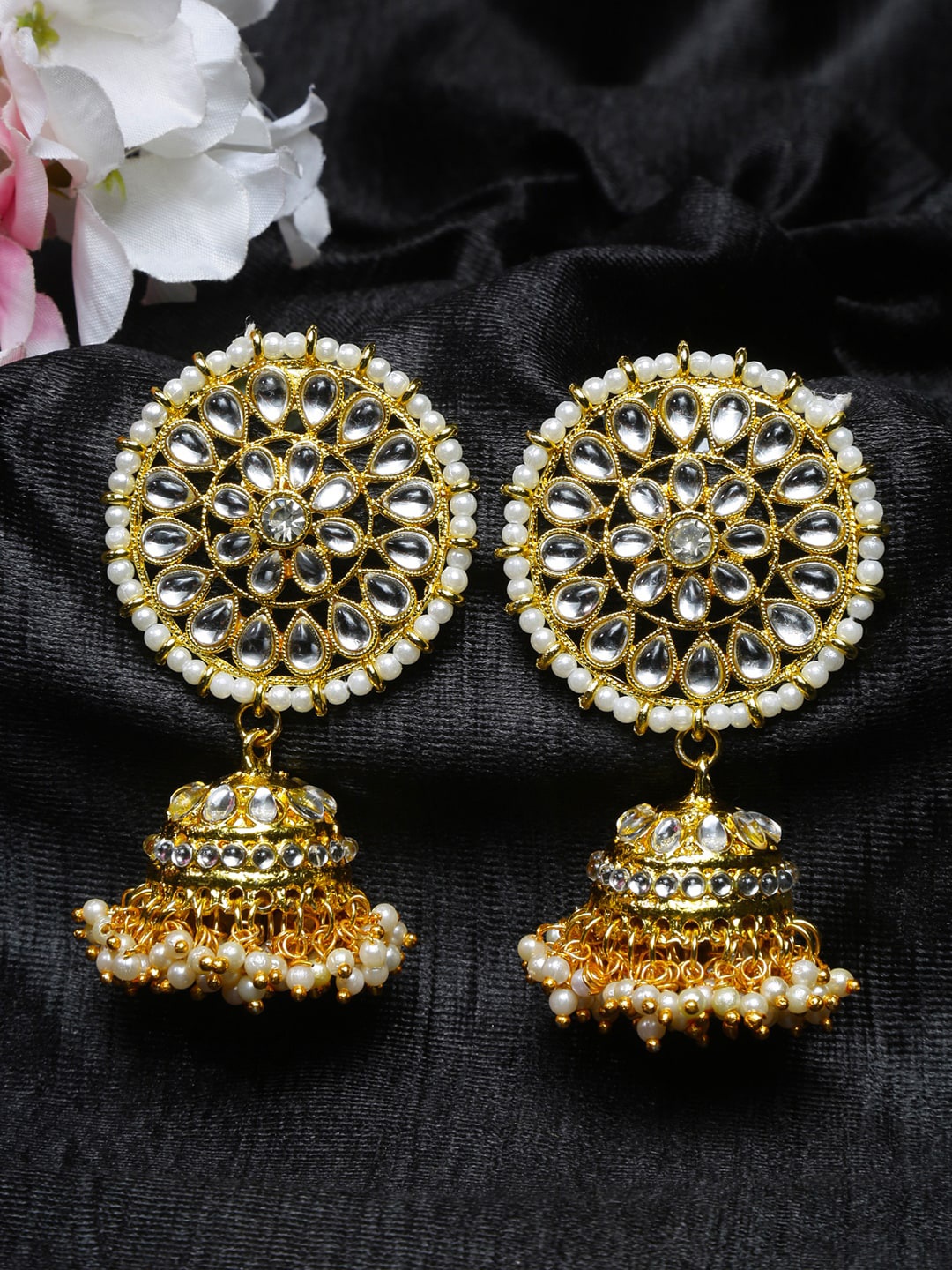 

Shining Diva Gold-Toned Dome Shaped Jhumkas