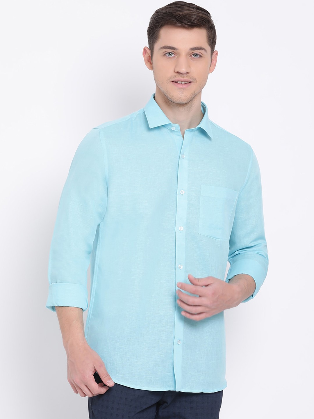 

Turtle Men Turquoise Blue Slim Fit Solid Casual Shirt