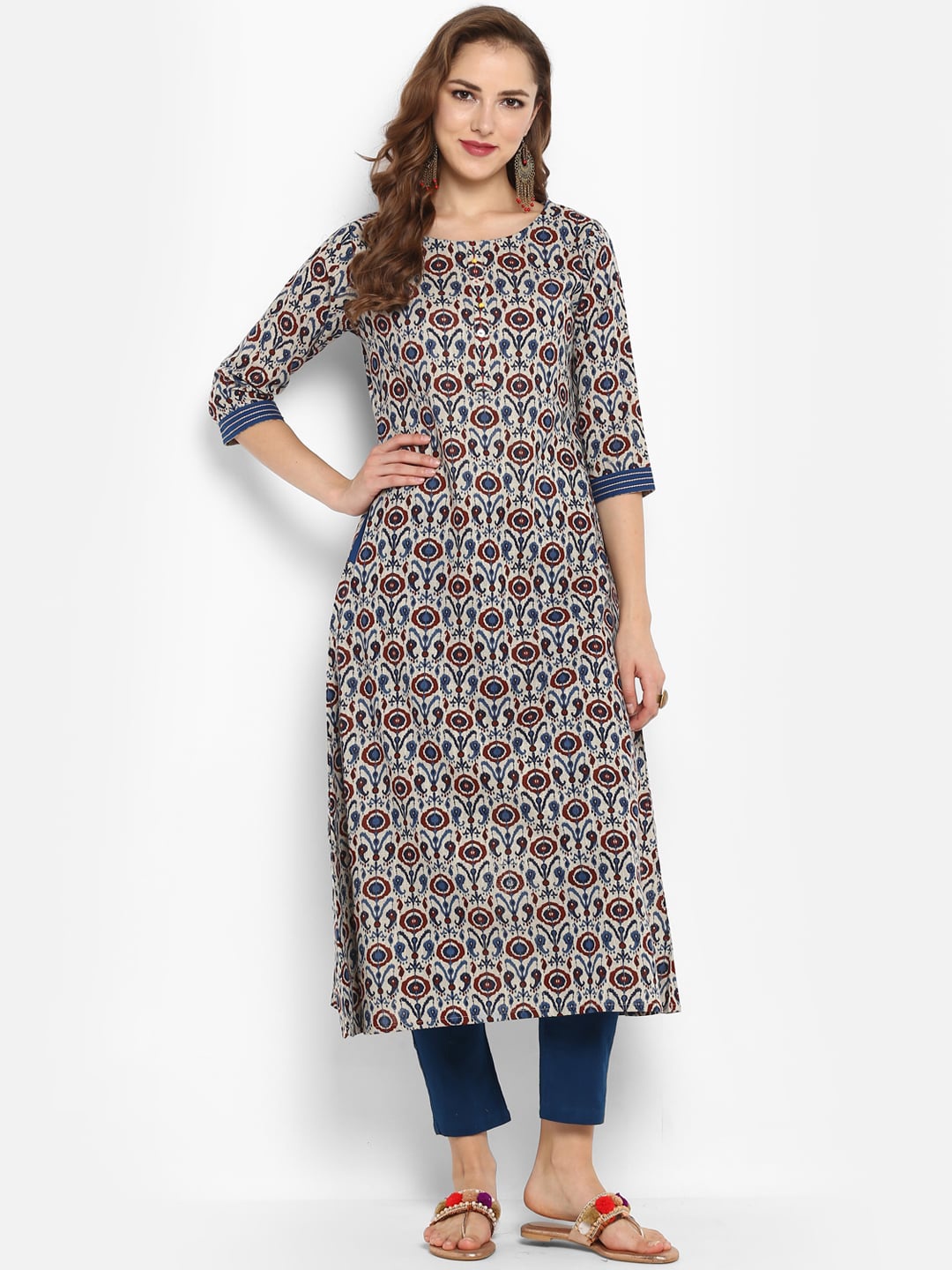 

Janasya Women Multicoloured Printed Kurta with Trousers, Multi