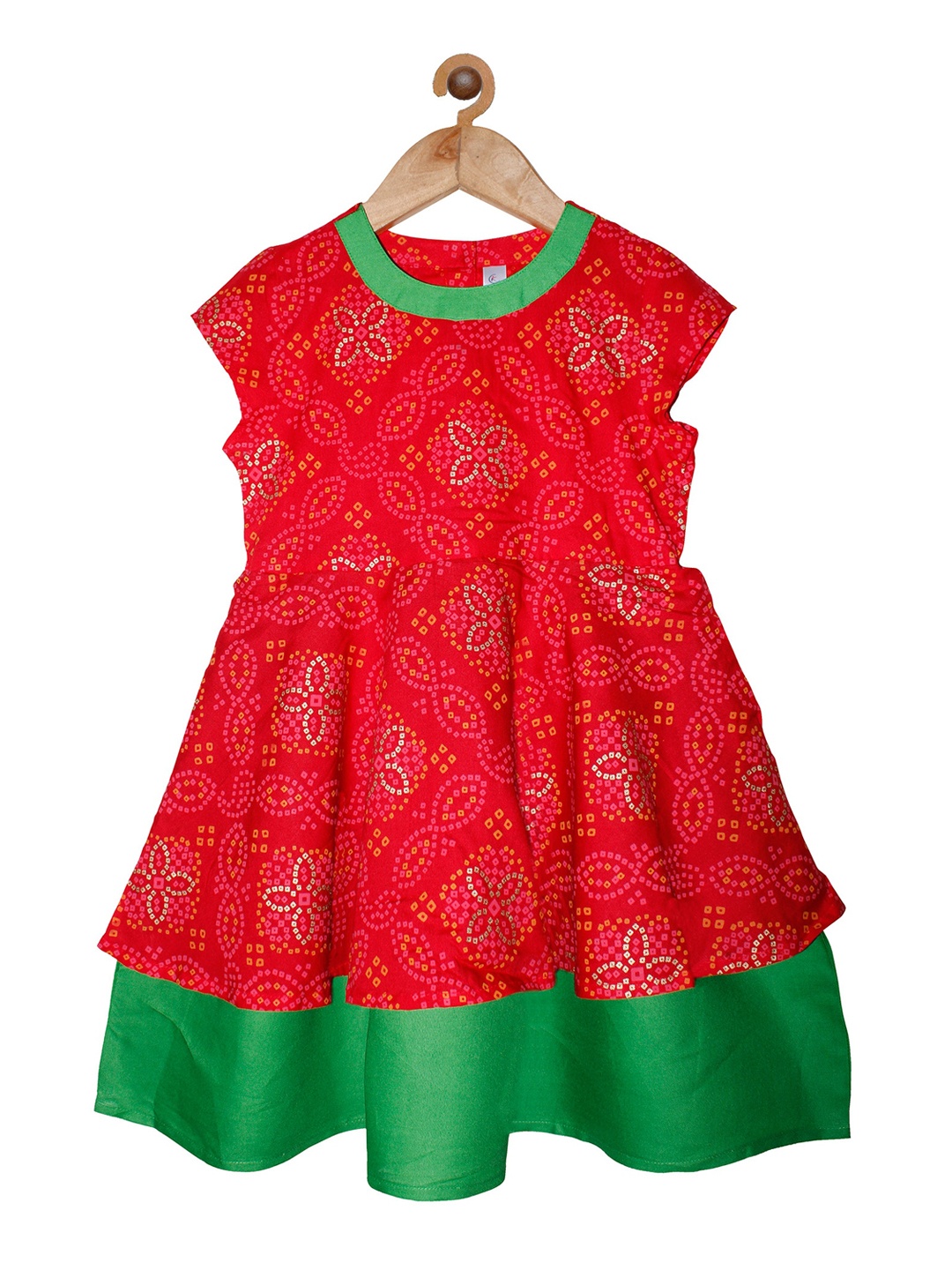KiddoPanti Girls Red Self Design Fit and Flare Dress