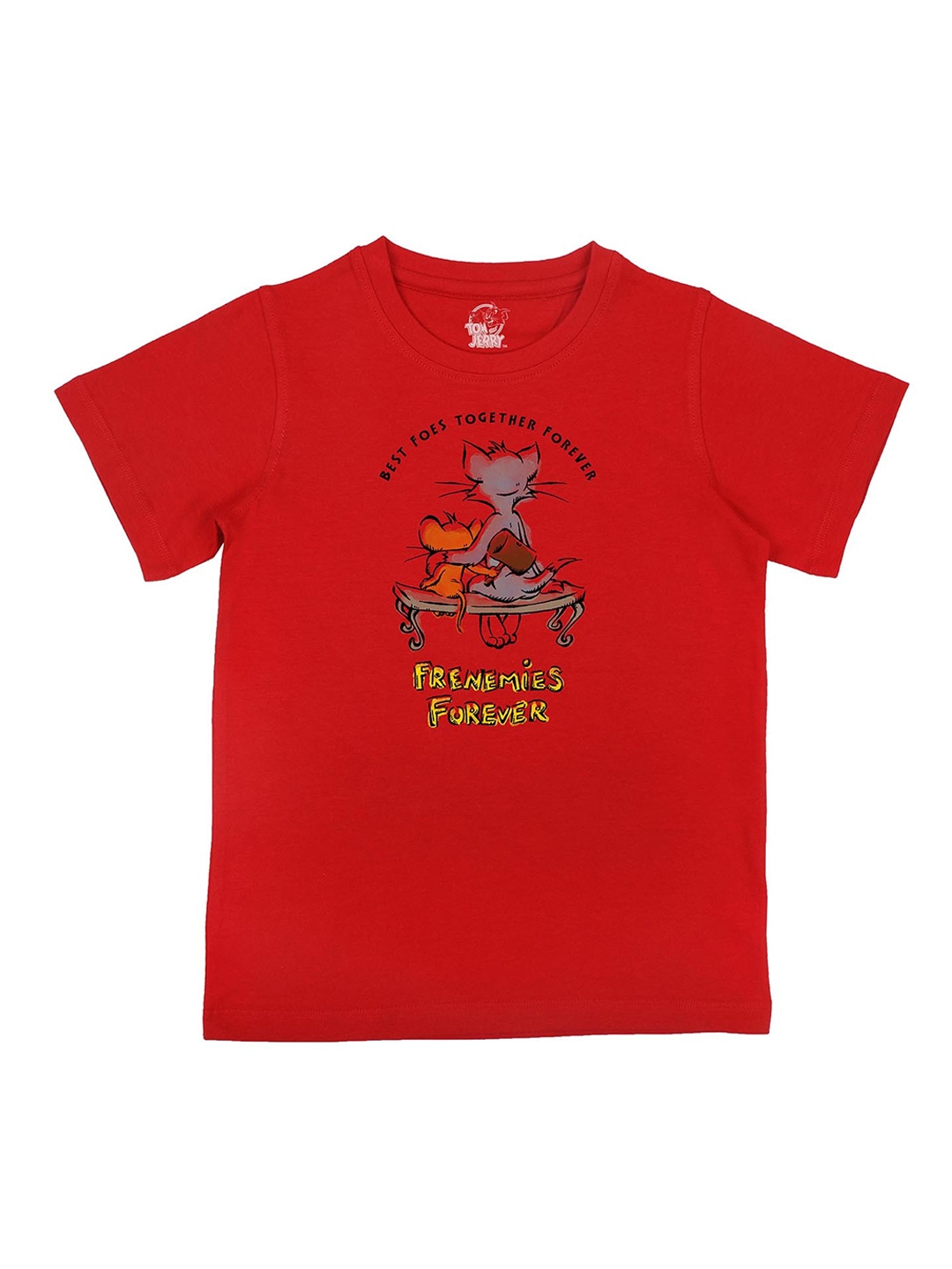 Tom Jerry Boys Red Printed Round Neck Cotton Pure Cotton T-shirt