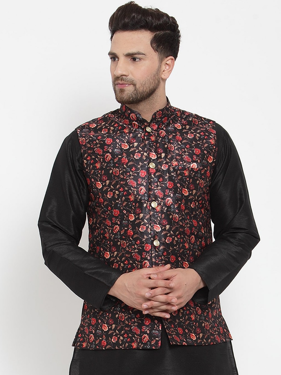 

GRACIT Men Black & Red Printed Woven Nehru Jacket