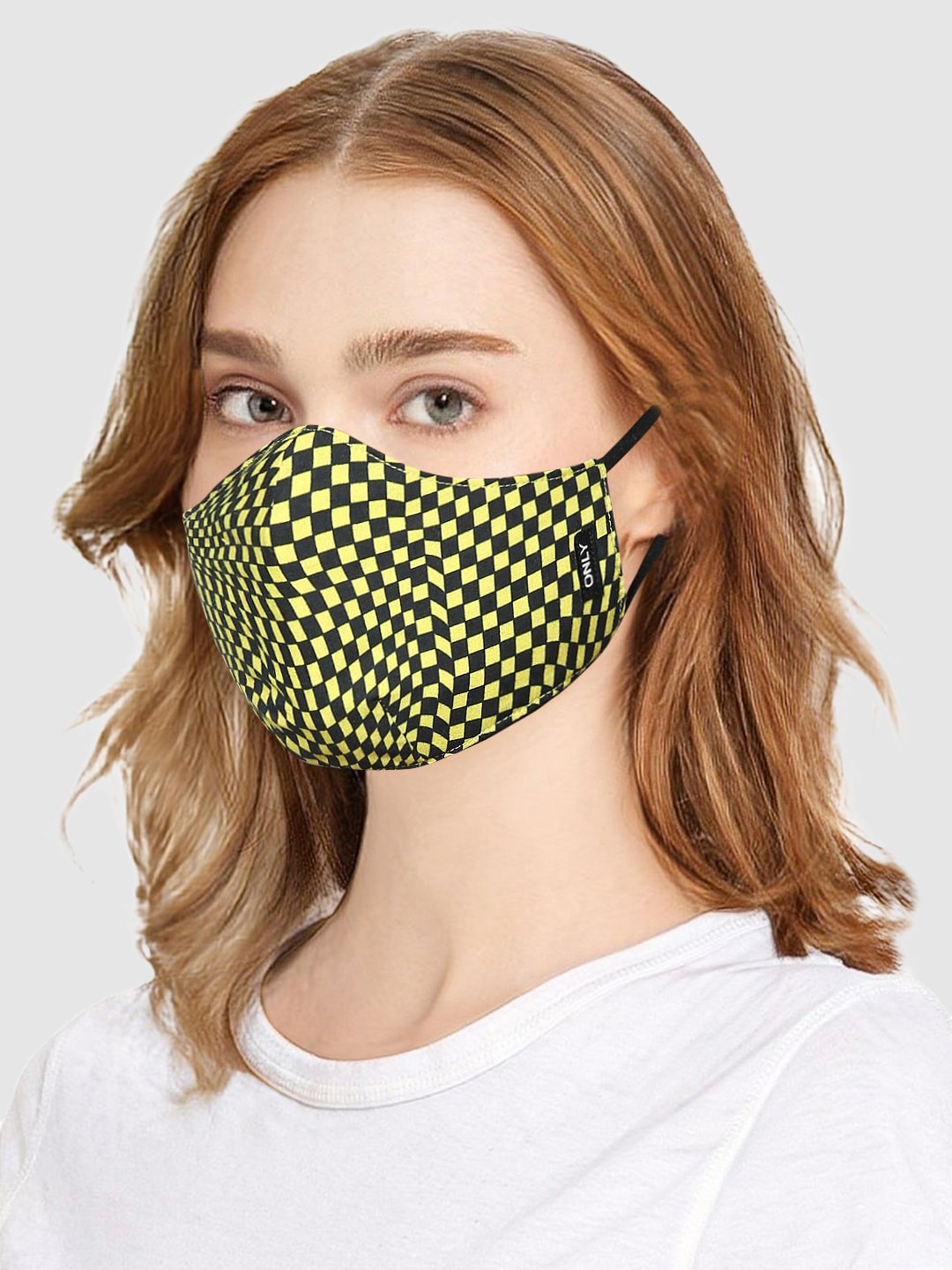 

ONLY Women Yellow & Black Checked KN95 Reusable Outdoor Face Masks With 3 Filters