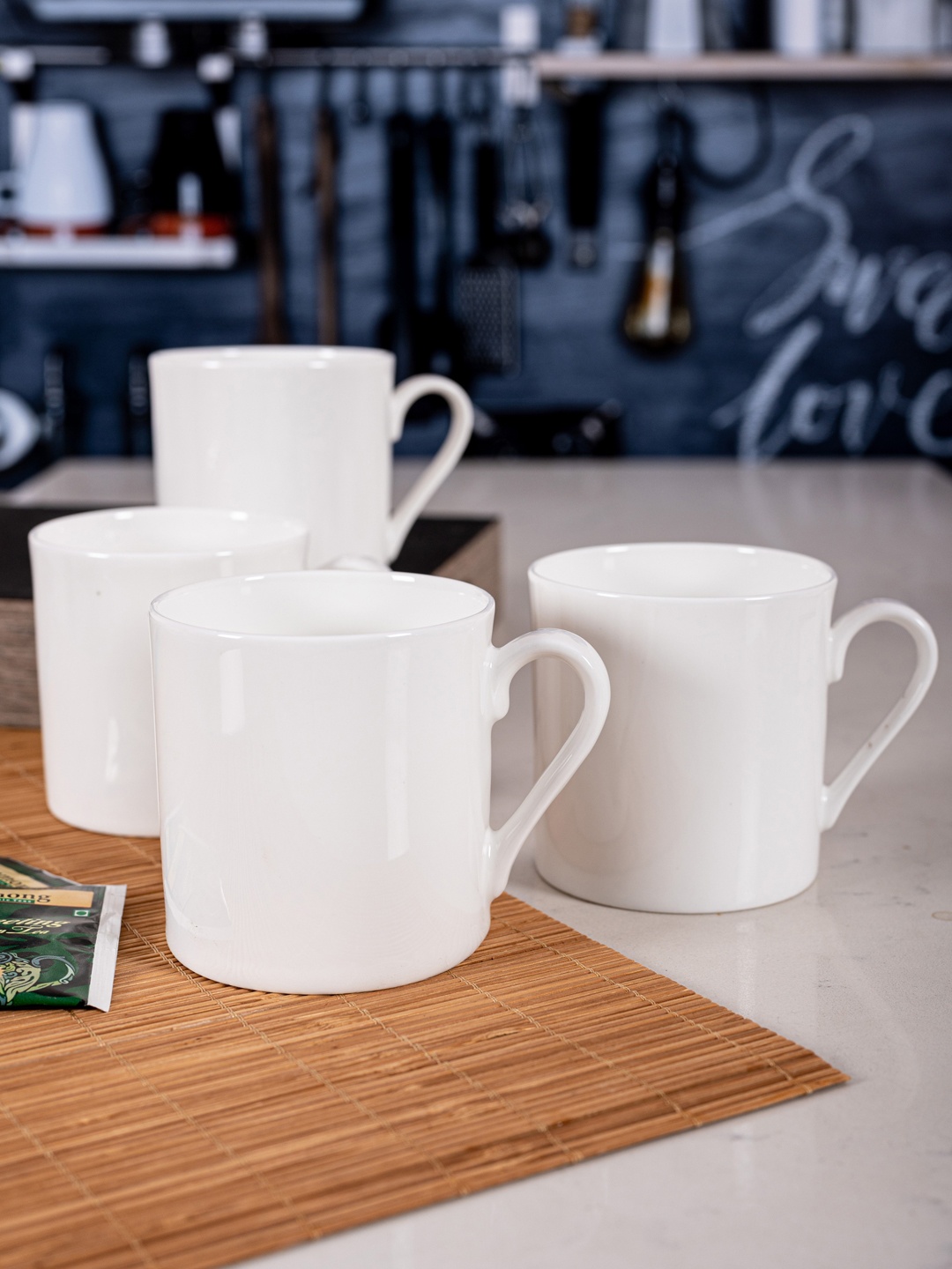 

SONAKI Set Of 4 White Solid Bone China Cups 360ml