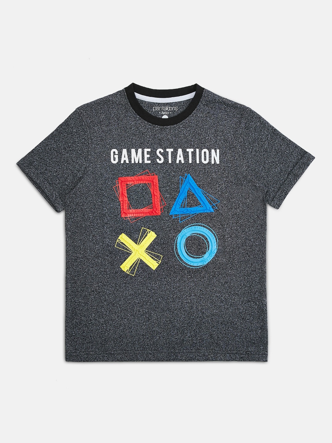 

Pantaloons Junior Boys Grey Printed Round Neck Pure Cotton T-shirt