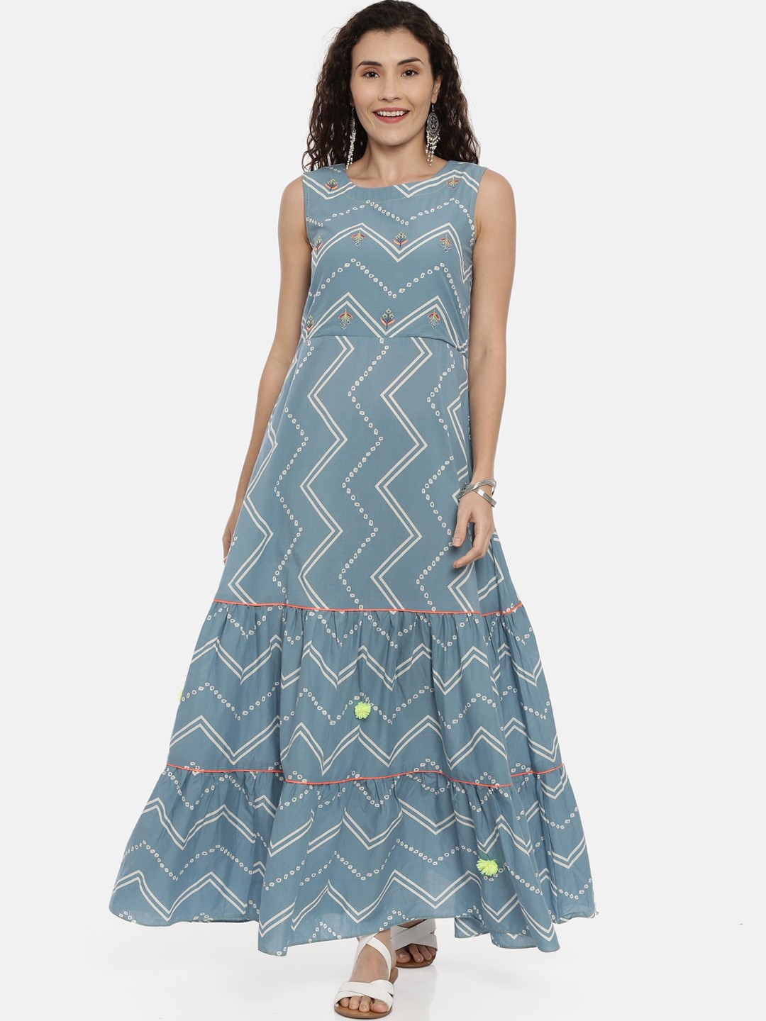 

Neerus Blue Chevron Printed Kurta