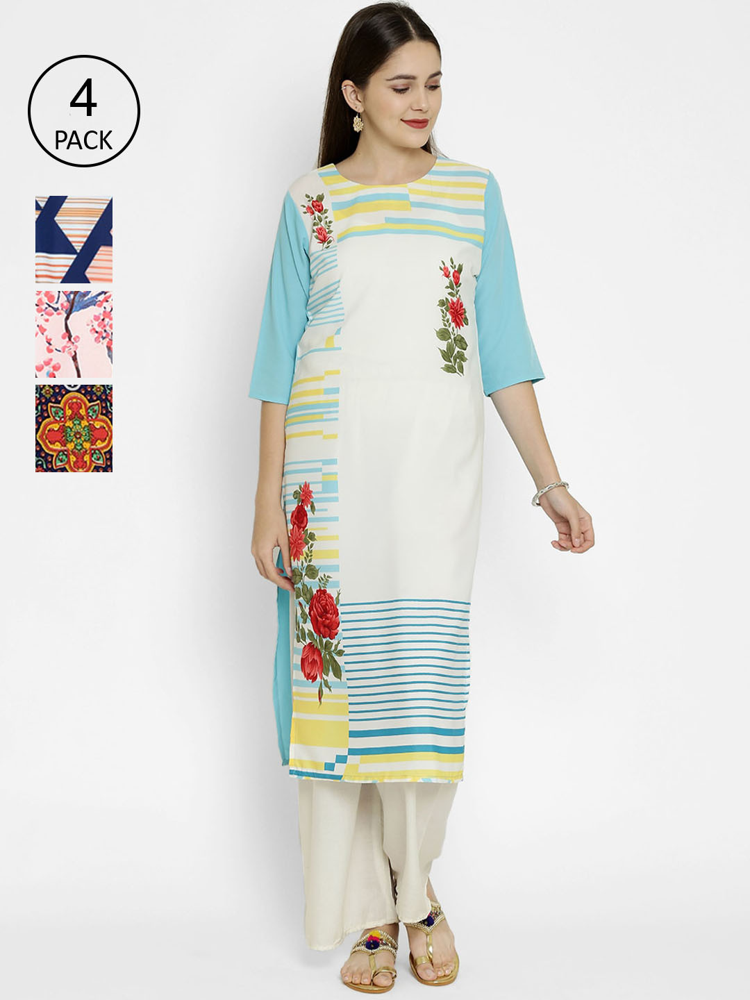 

7Threads Multicoloured Floral Printed Crepe Kurta, Multi