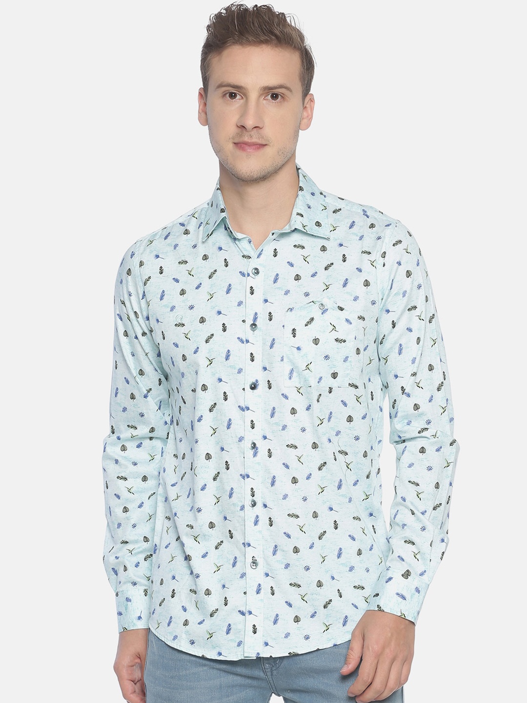

COUPER & COLL Men Blue Slim Fit Printed Casual Shirt