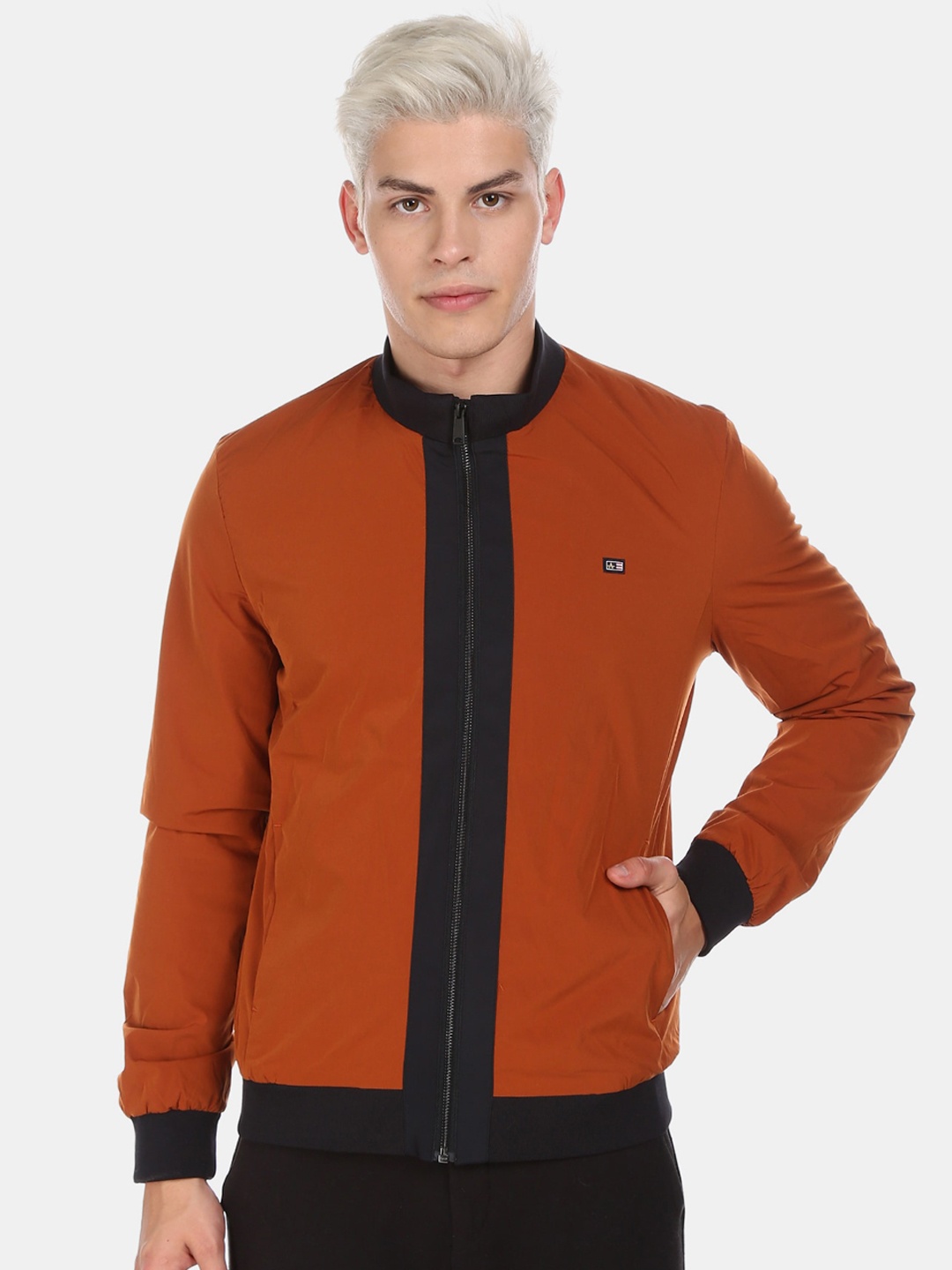 

Arrow Sport Men Orange Solid Bomber Jacket