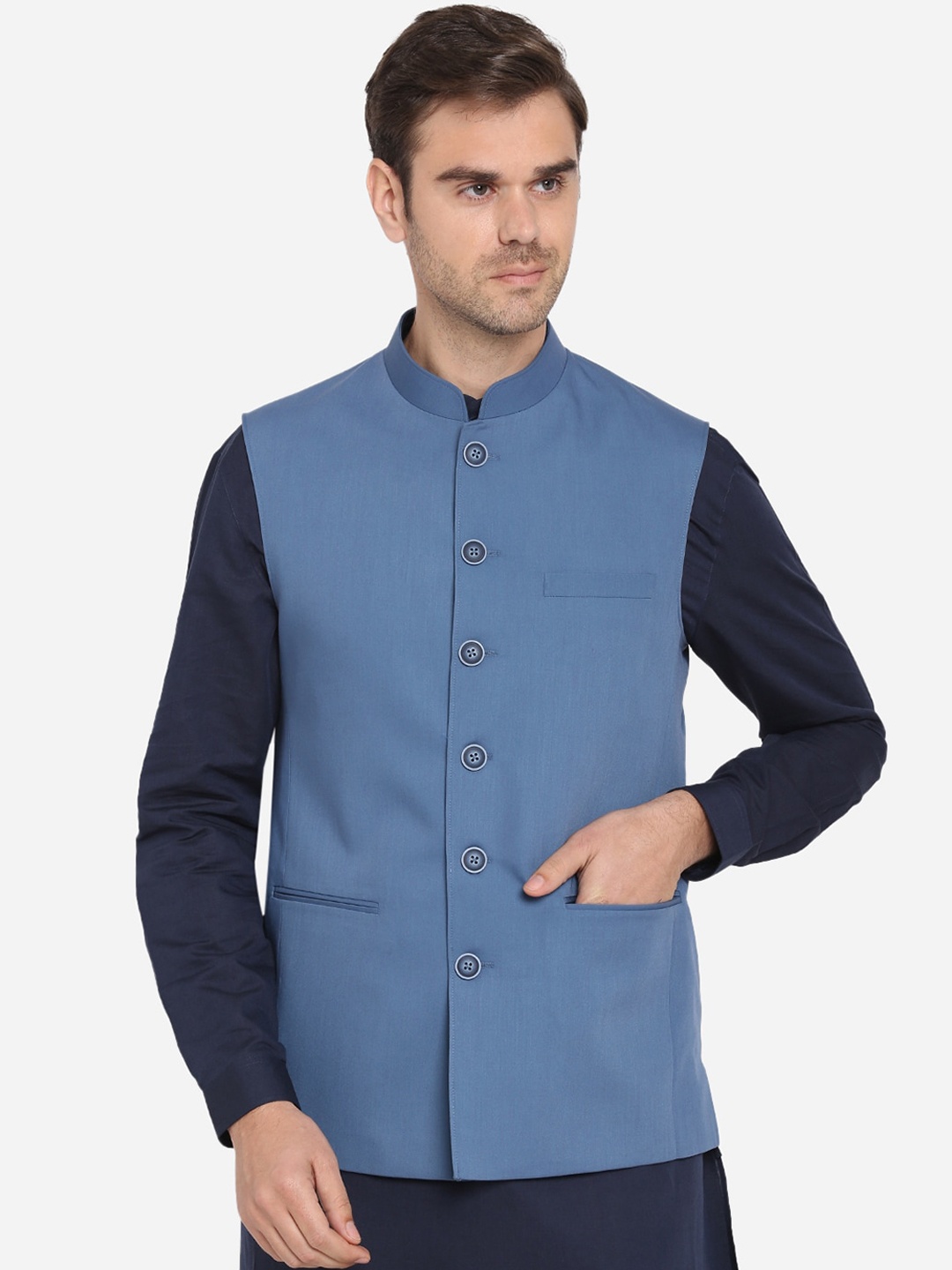 

MODI JACKET Men Blue Woven Design Nehru Jacket