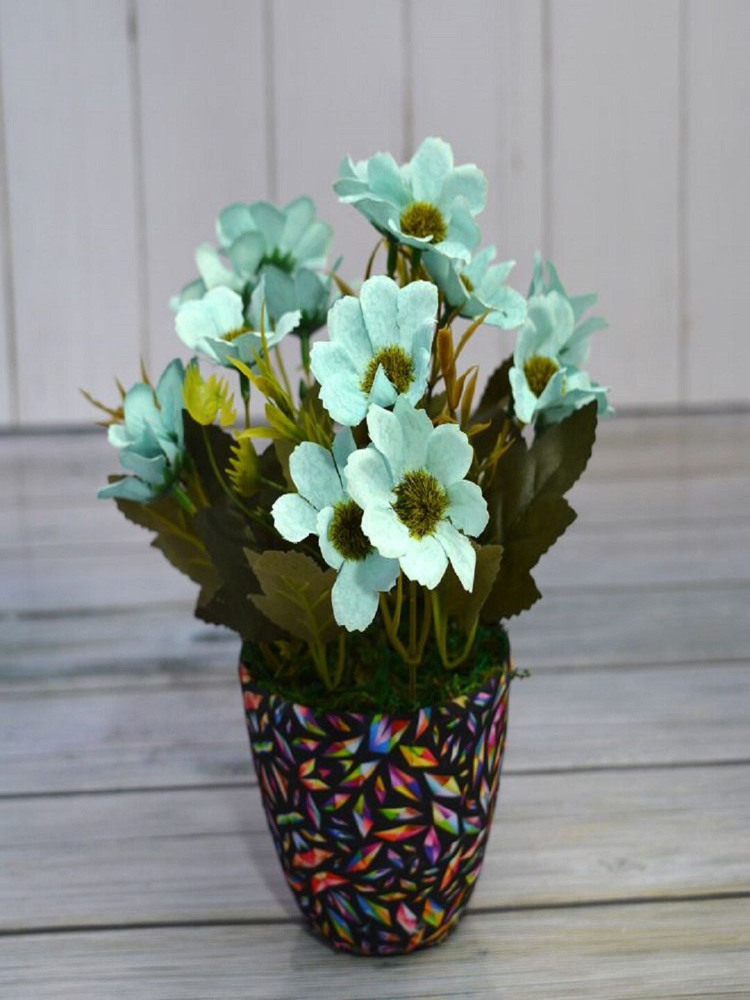 

fancy mart Green Artificial Chrysenthum Flower With Diamond Print Pot