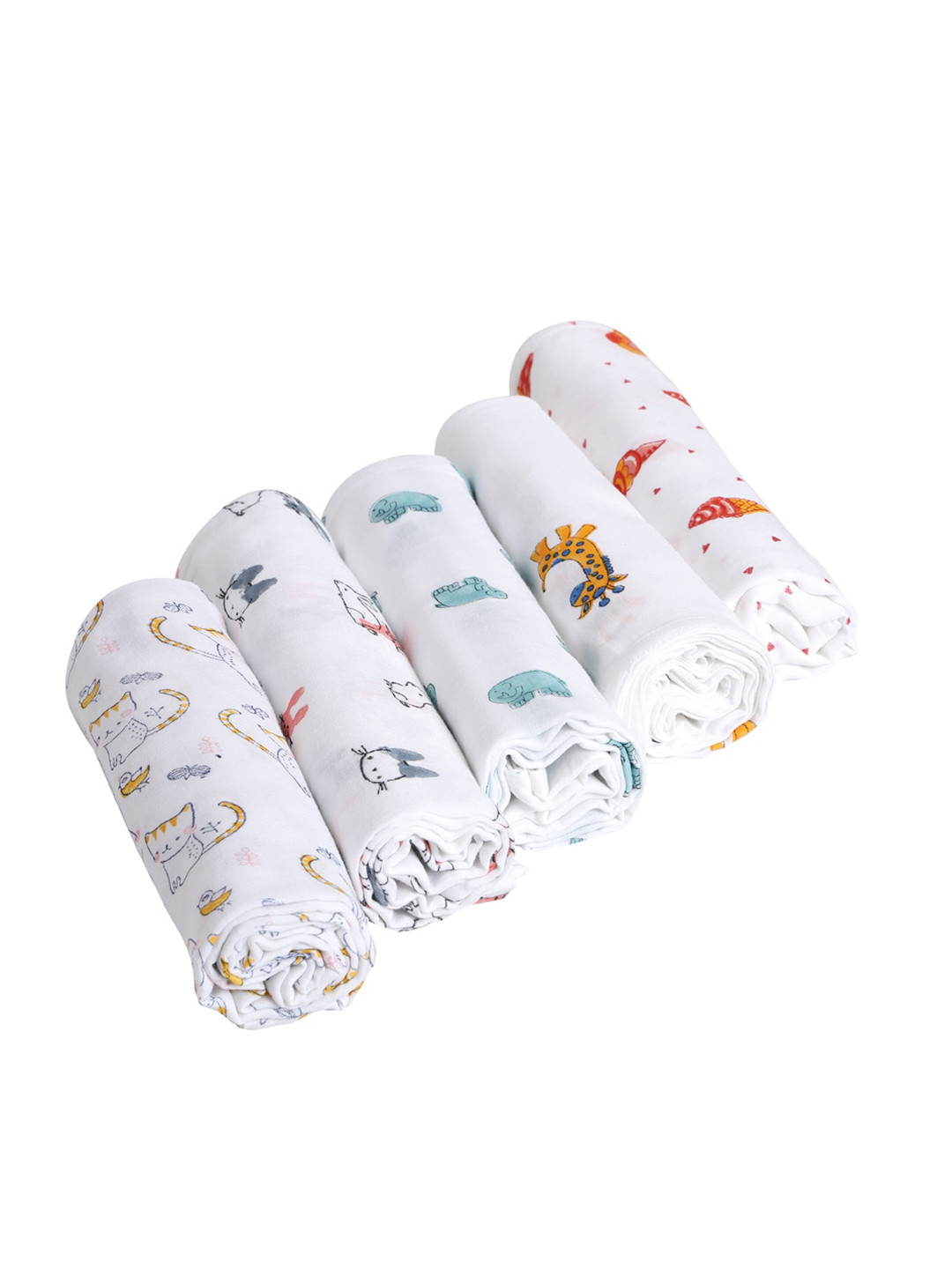

Moms Home Infant Kids Pack Of 5 Printed Organic-Cotton Muslin Swaddles, White
