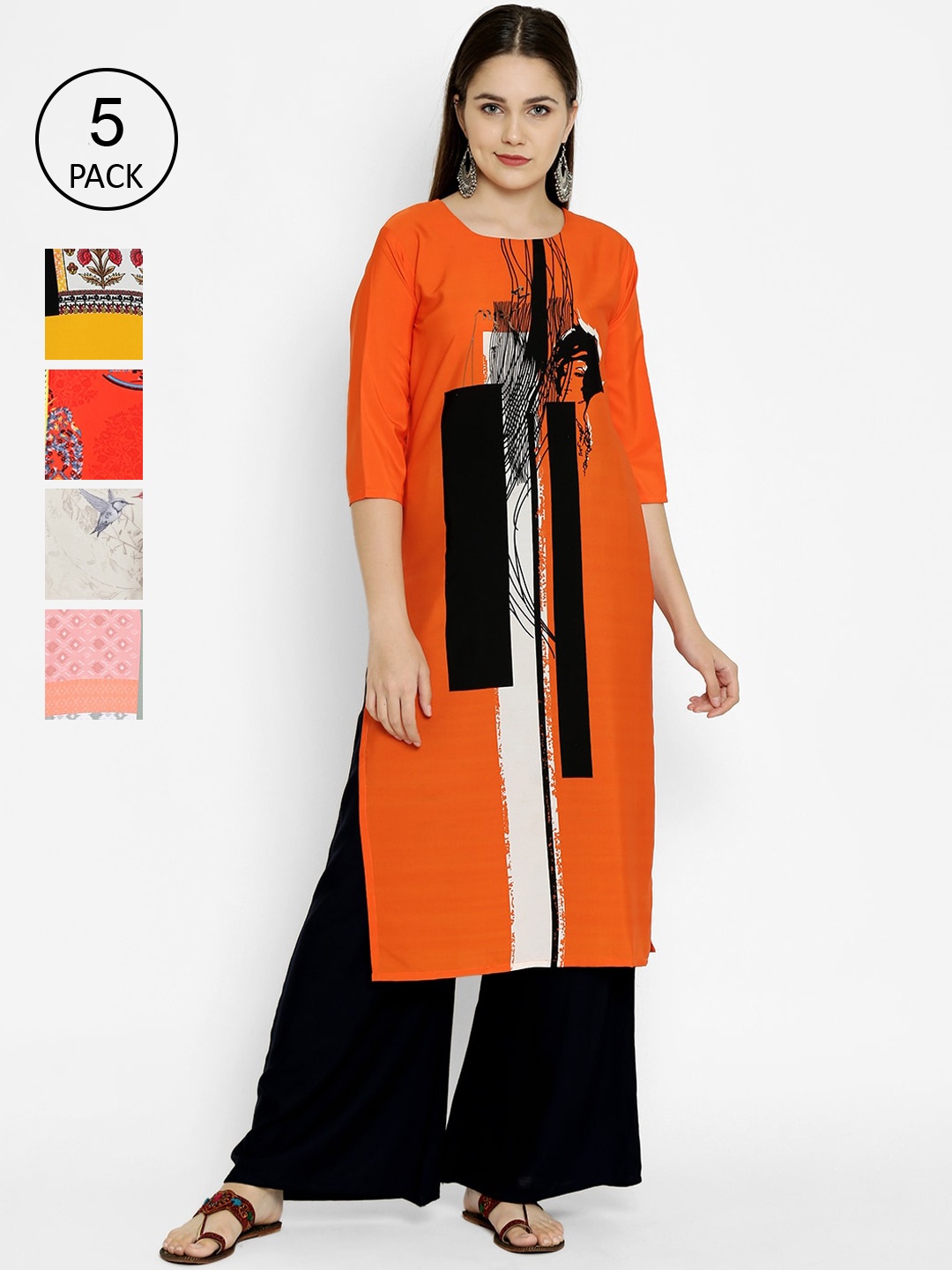 

7Threads Pack Of 5 Printed Crepe Kurta, Multi