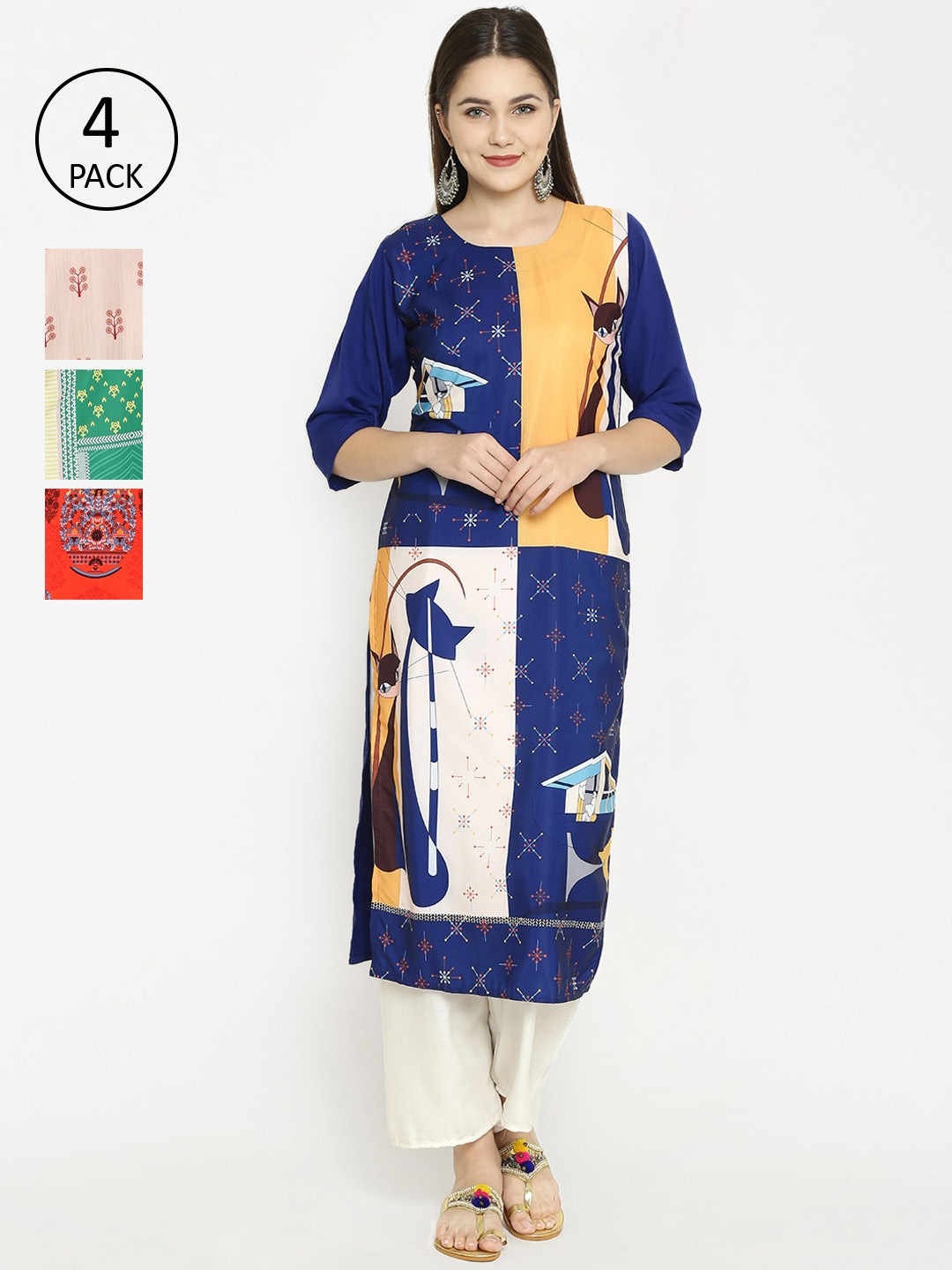

7Threads Women Multicoloured Set of 4 Printed Straight Kurta, Multi