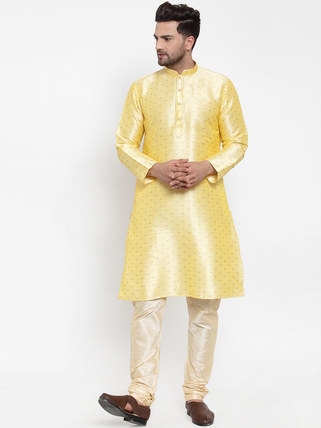 

GRACIT Men Yellow & Gold-Toned Woven Design Kurta with Pyjamas