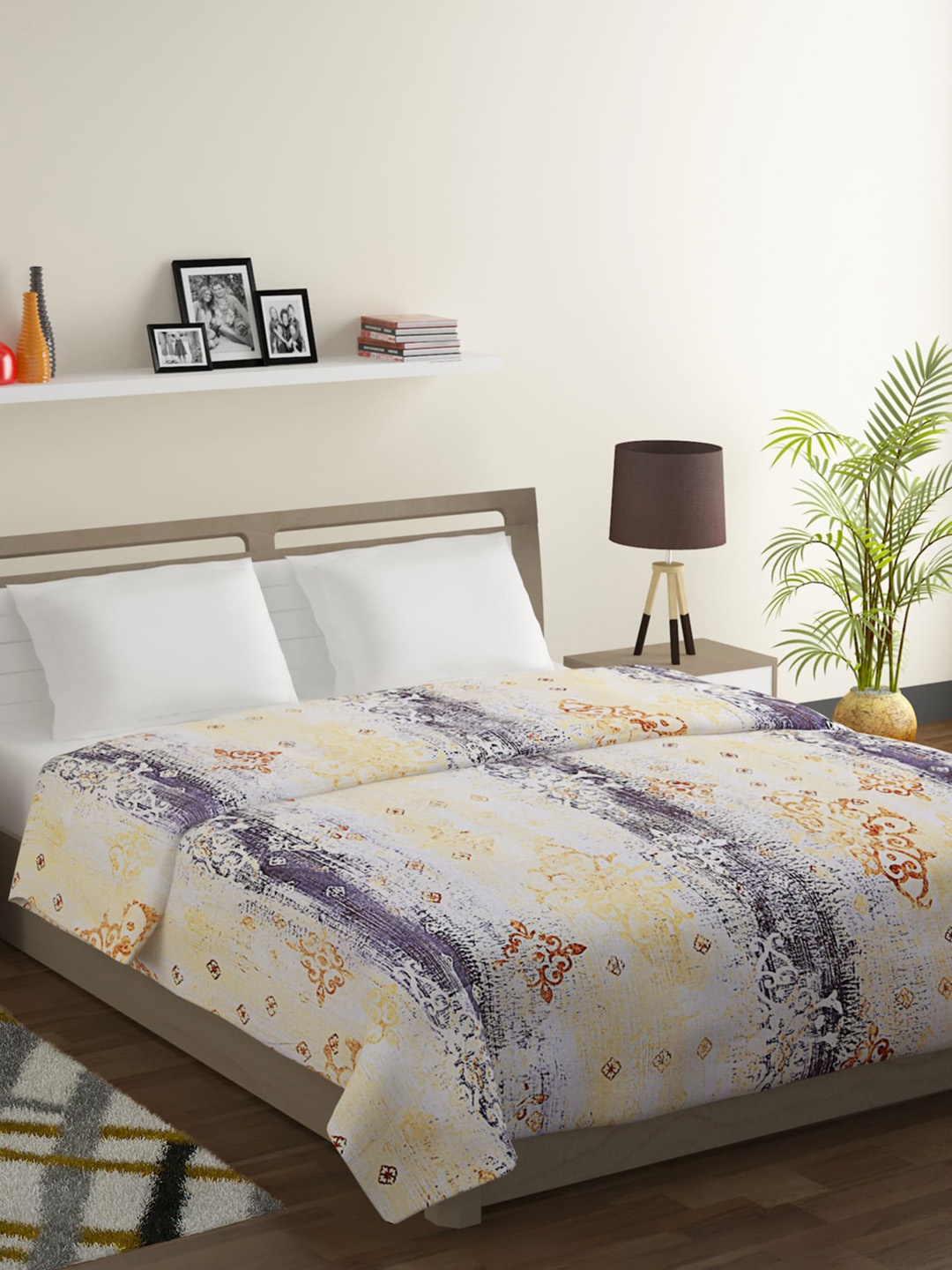 SWAYAM Yellow & Purple Ethnic Motifs Mild Winter 150 GSM Double Bed Comforter