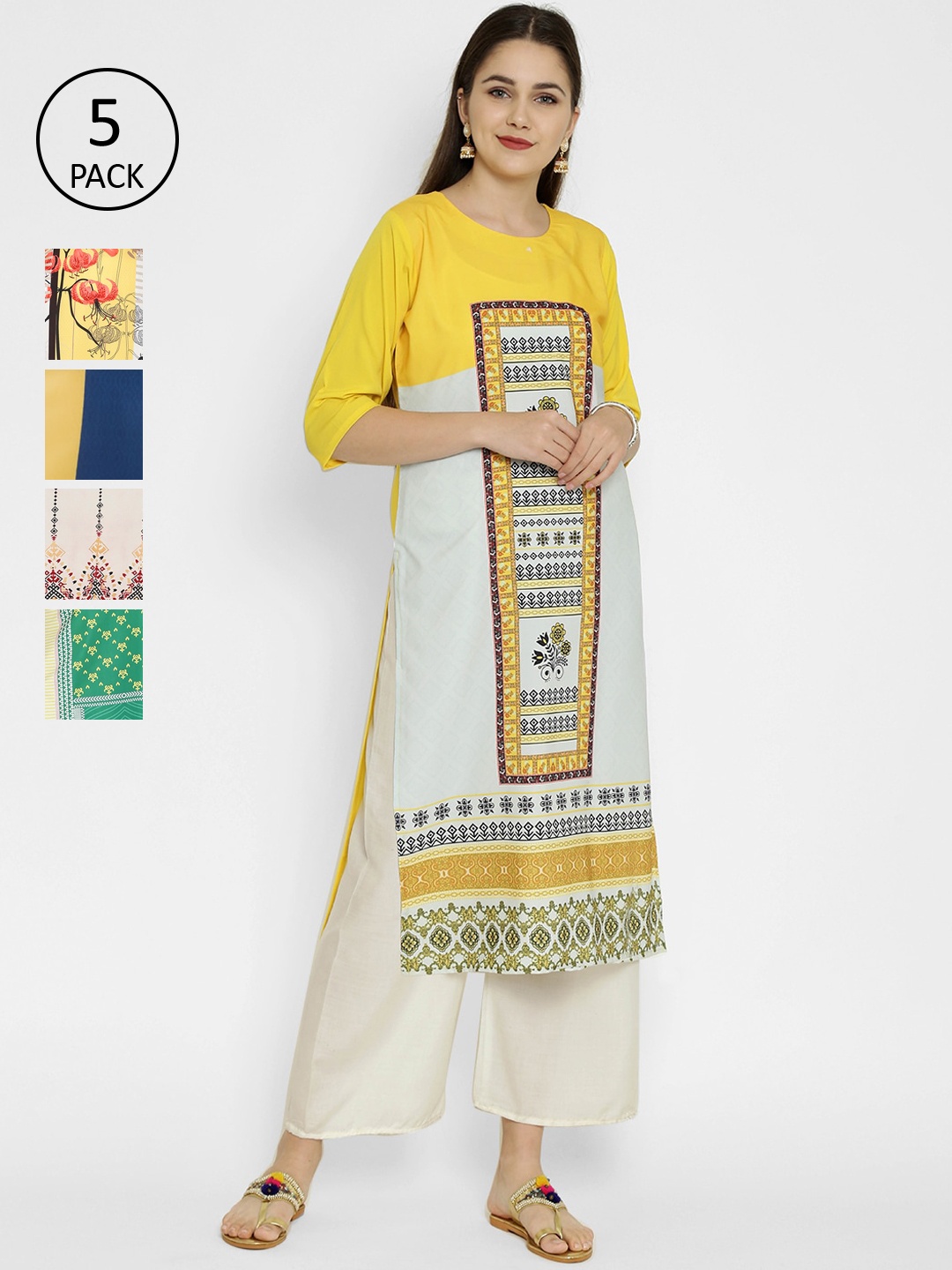 

7Threads Pack Of 5 Printed Crepe Kurta, Multi