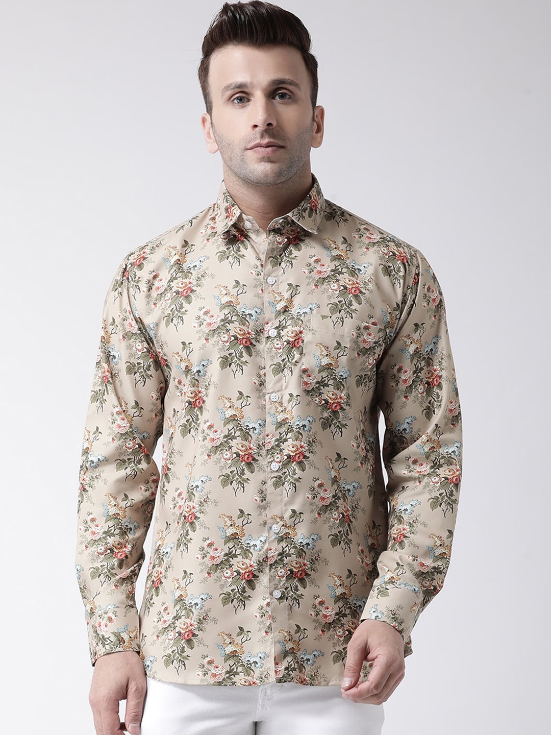 

hangup trend Men Beige Slim Fit Printed Casual Shirt