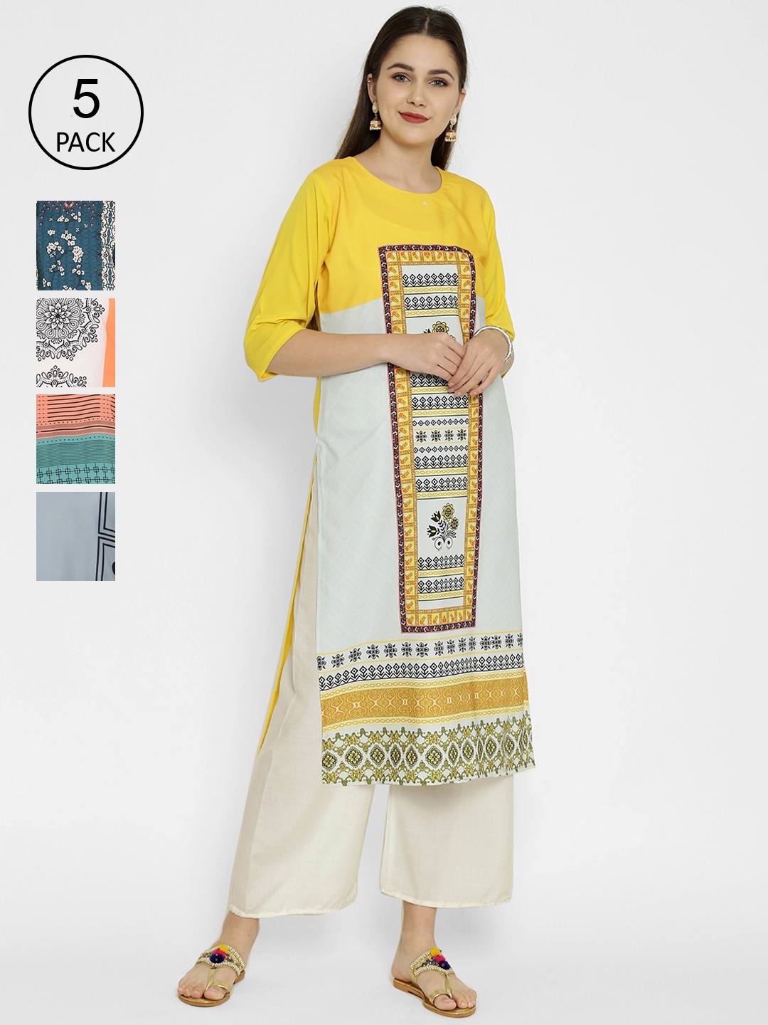 

7Threads Women Pack Of 5 Multicoloured Floral Printed Crepe Kurtas, Multi