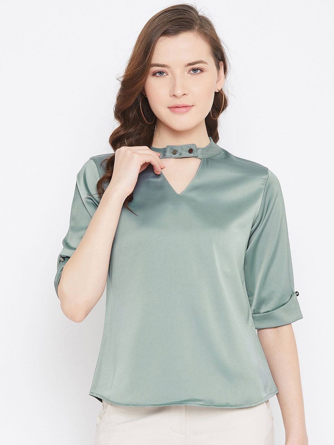 

Octave Women Sea Green Choker Neck Top