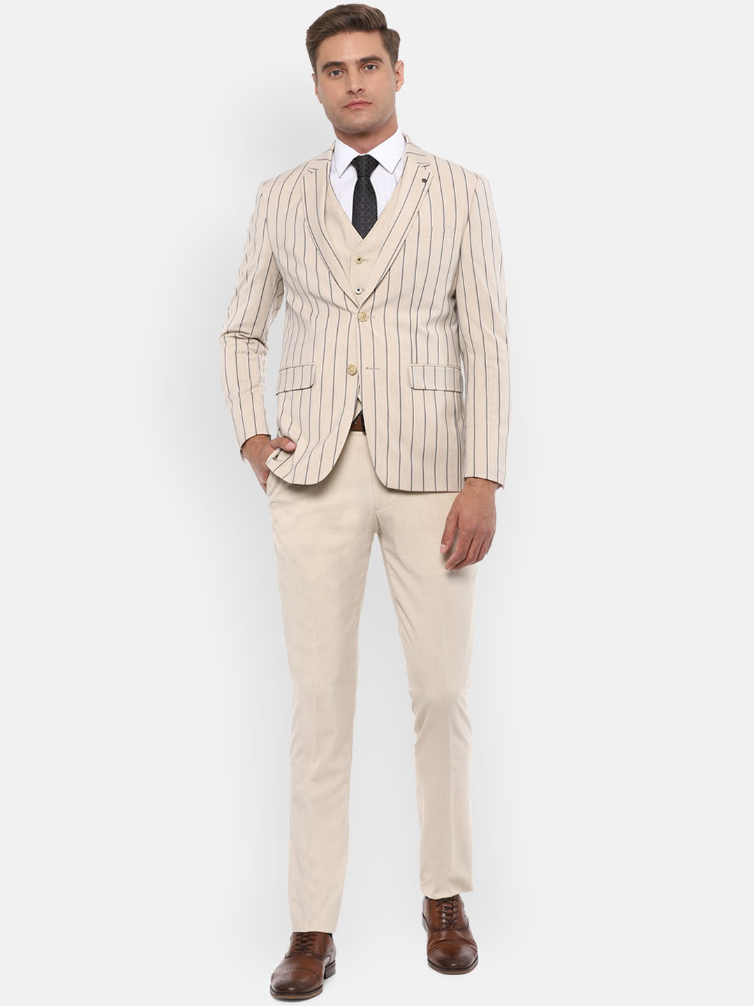 

Louis Philippe Permapress Men Beige Four Piece Suit