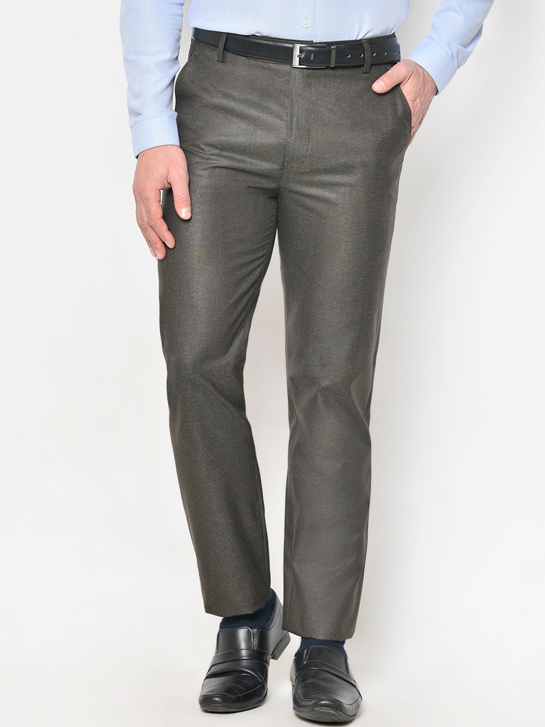 

American-Elm Men Grey Slim Fit Solid Formal Trousers