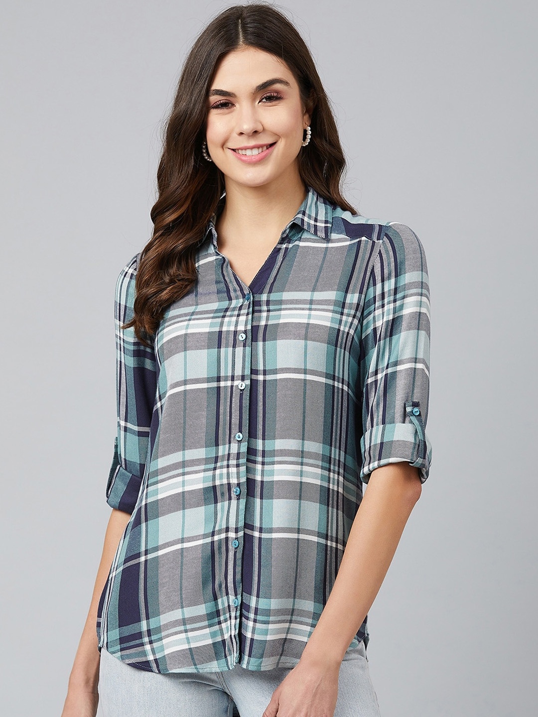 

Marie Claire Women Green Regular Fit Checked Casual Shirt