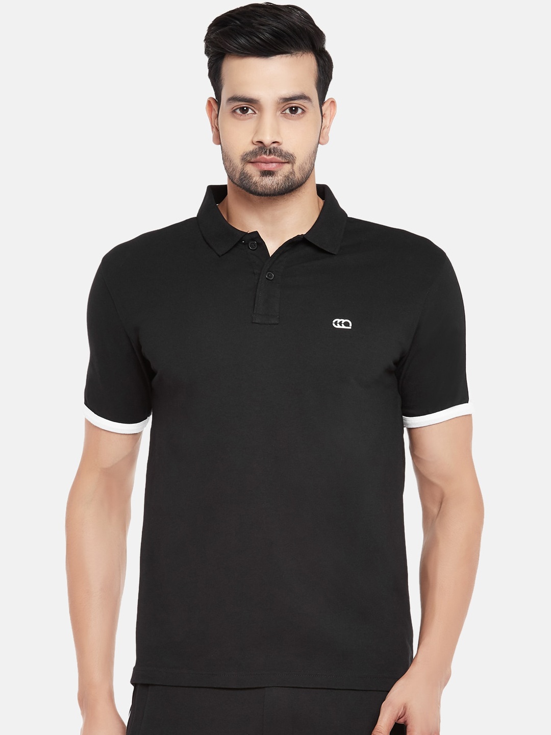 

Ajile by Pantaloons Men Black Solid Polo Collar Cotton Pure Cotton T-shirt
