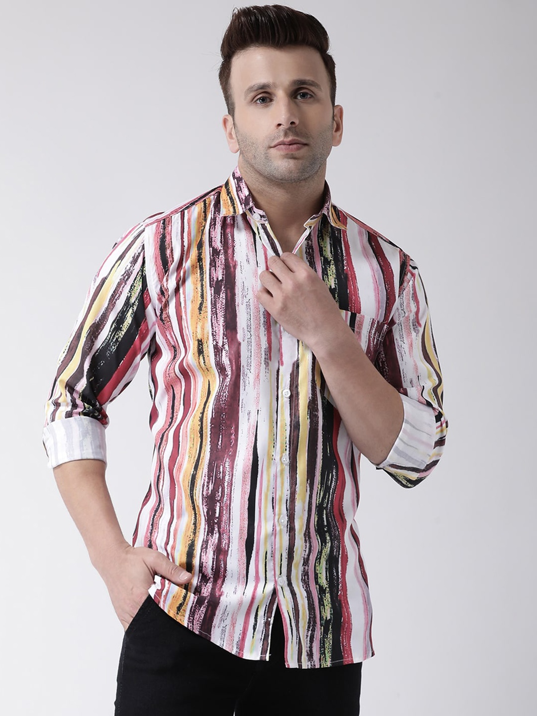 hangup trend Men Multicoloured Slim Fit Striped Casual Shirt, Multi