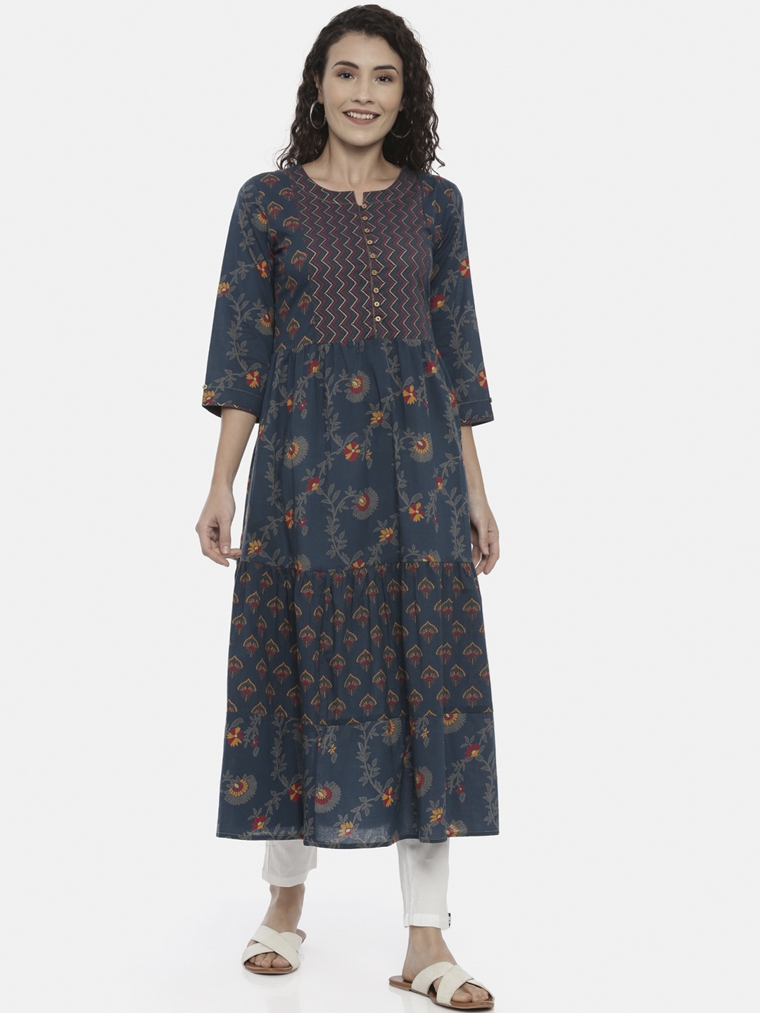 

Neerus Blue Ethnic Motifs Printed Kurta
