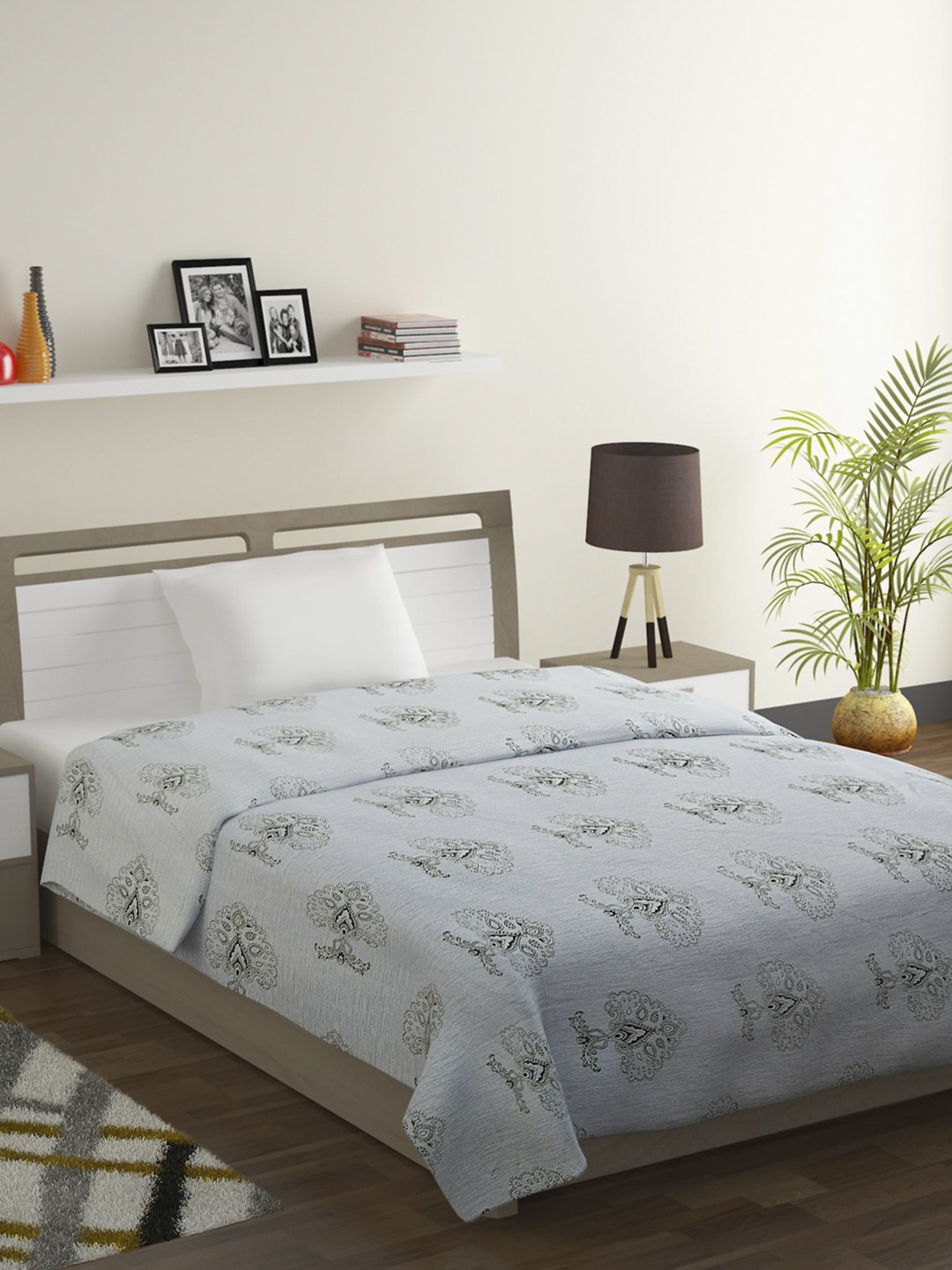 

SWAYAM Green & Grey Ethnic Motifs Mild Winter 150 GSM Single Bed Comforter