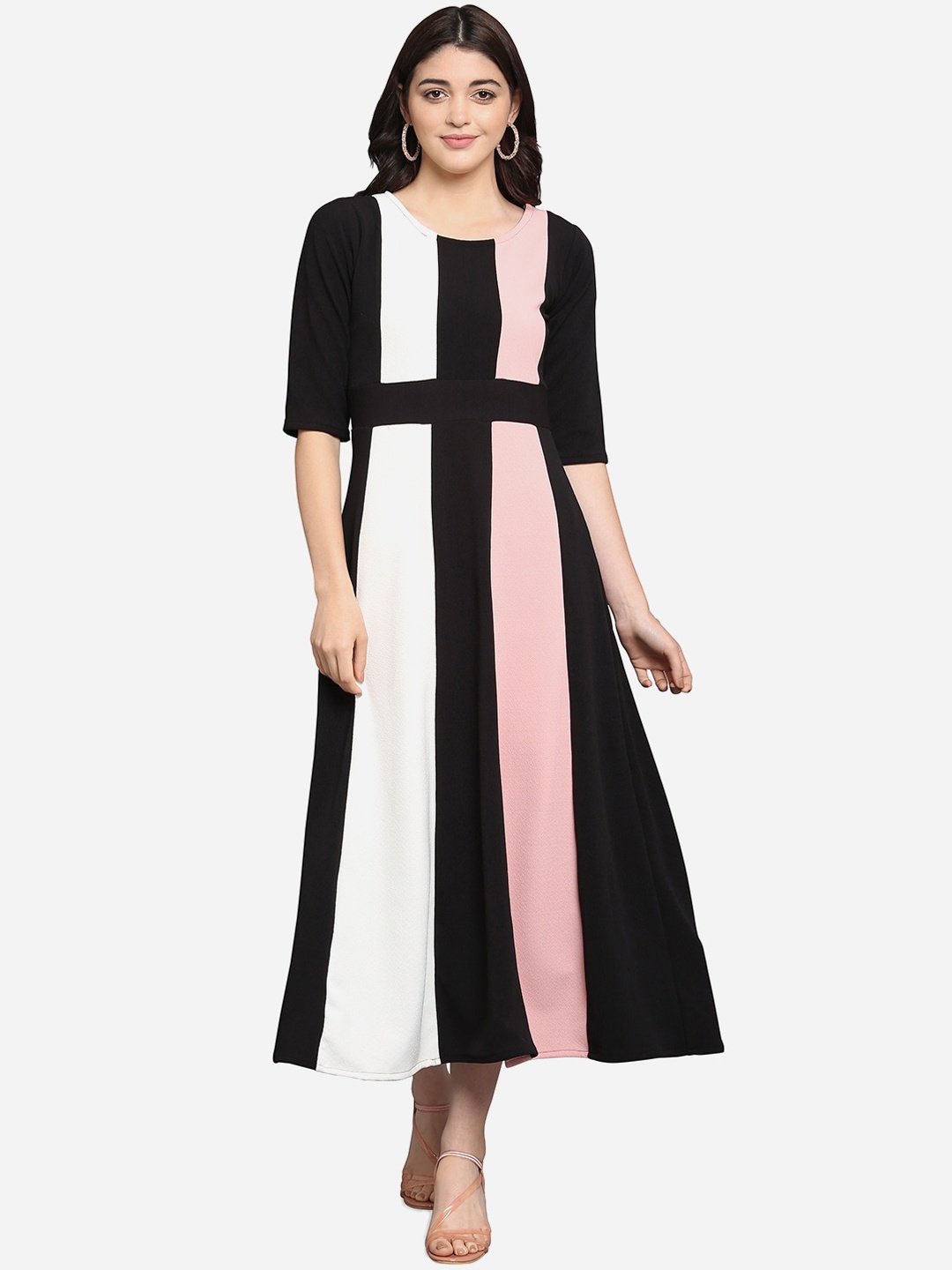 

PURVAJA Women Black Colourblocked Fit and Flare Dress