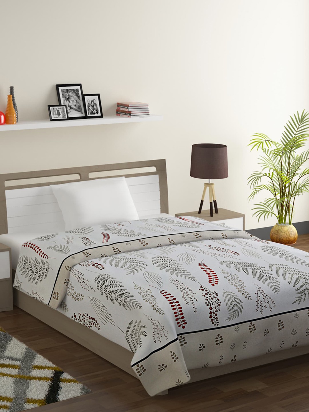 

SWAYAM Off-White & Grey Floral Mild Winter 150 GSM Single Bed Comforter