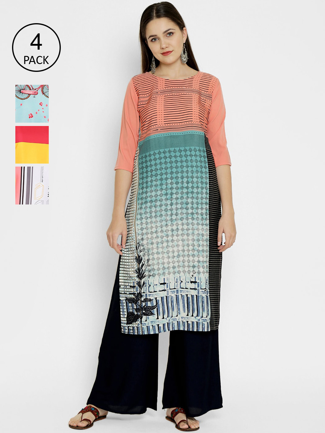 

7Threads Women Multicoloured Set of 4 Printed Straight Kurta, Multi