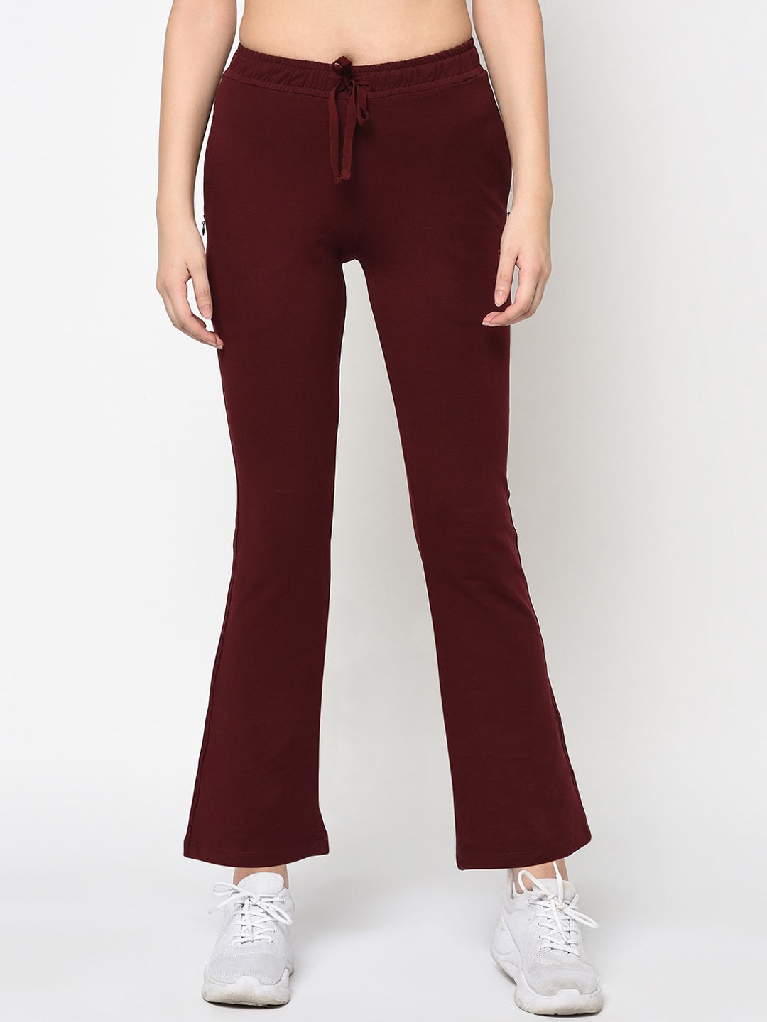 FEMEA Women Maroon Solid Bootcut Track Pants