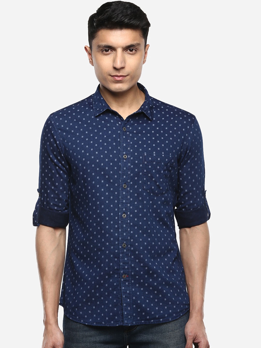 

Red Chief Men Blue Slim Fit Printed Casual Shirt