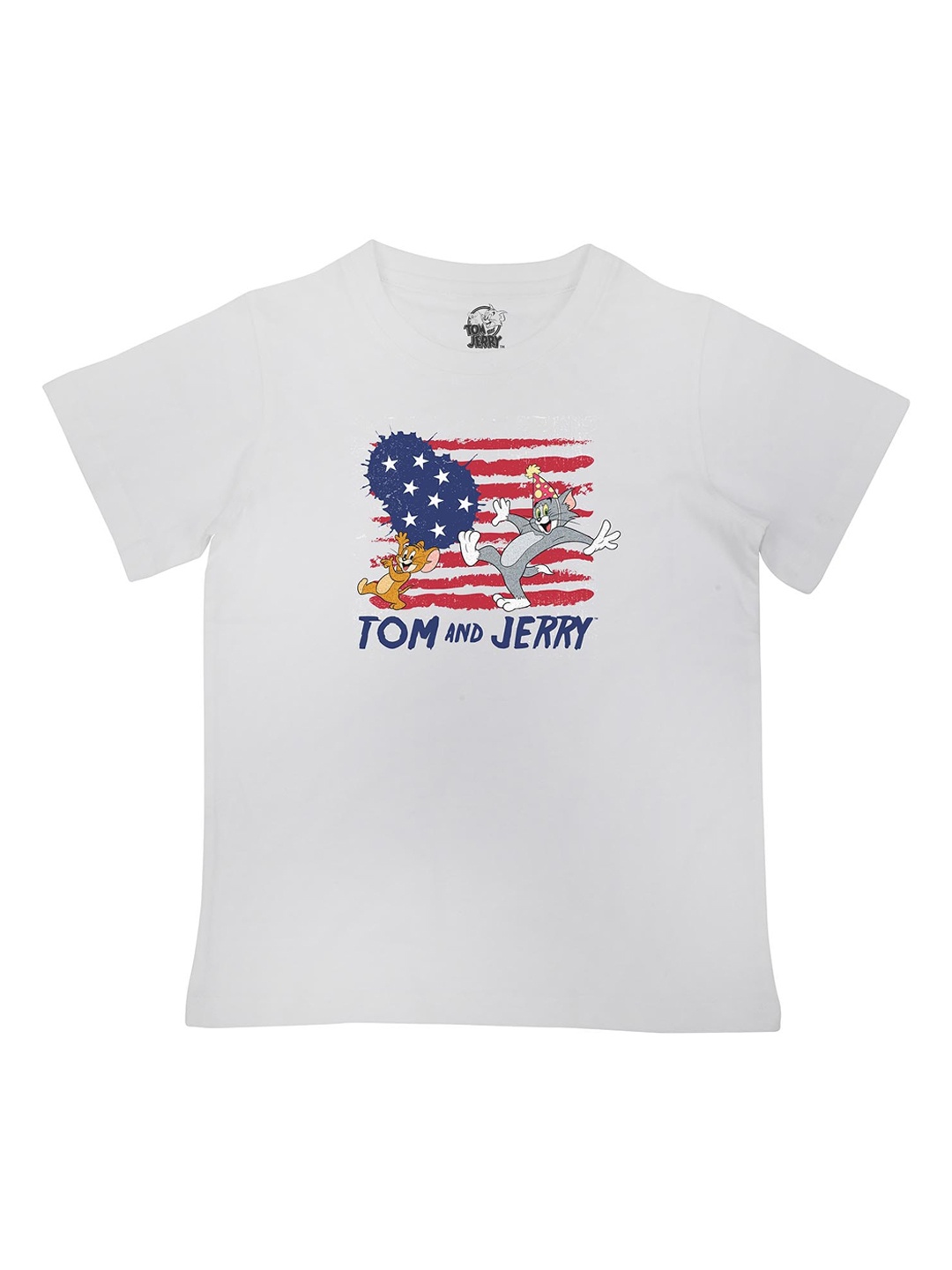 

Tom Jerry Boys White Tom Jerry Printed Round Neck Pure Cotton T-shirt