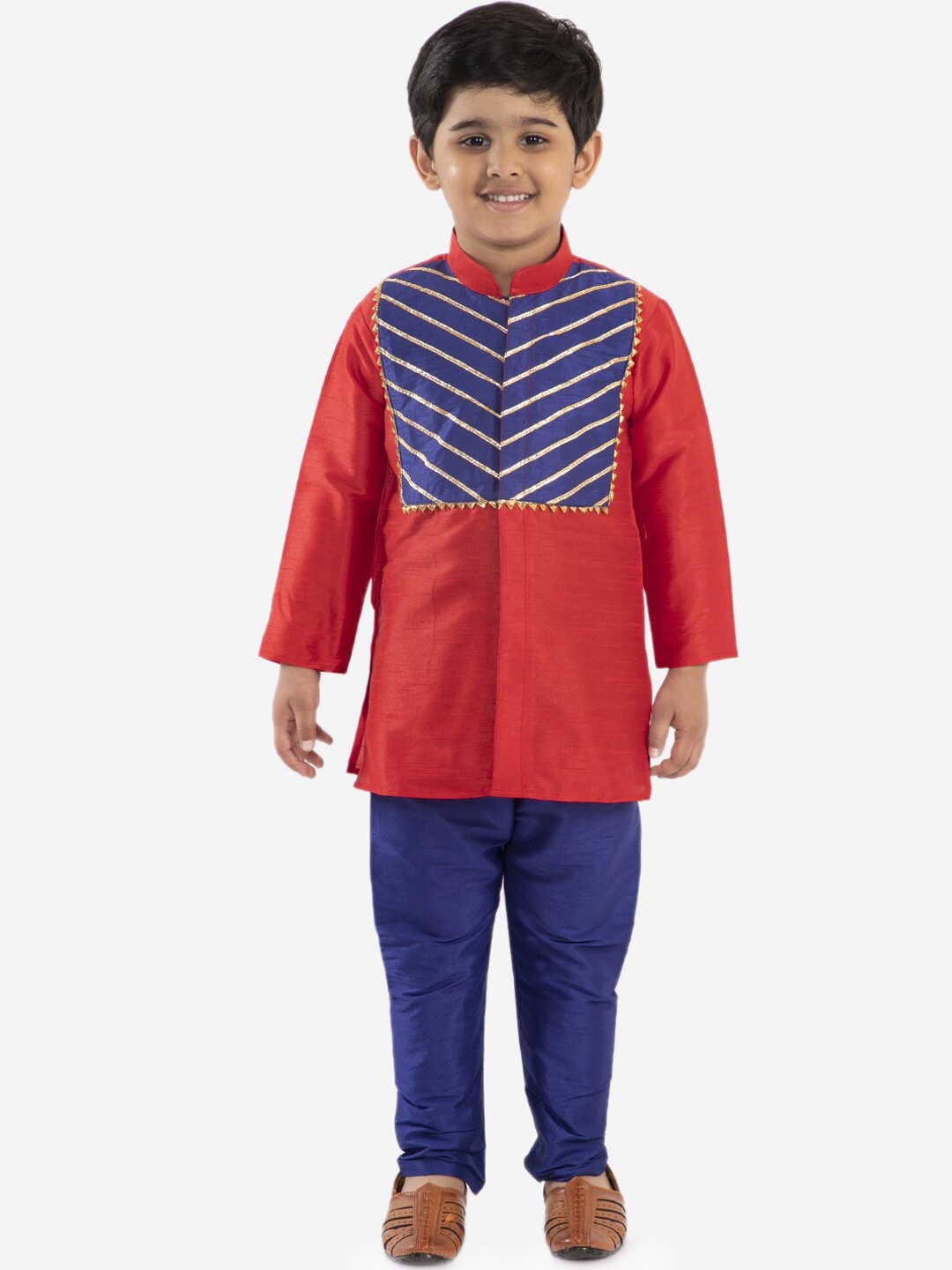 

KID1 Boys Red & Navy Blue Striped Kurta with Pyjamas